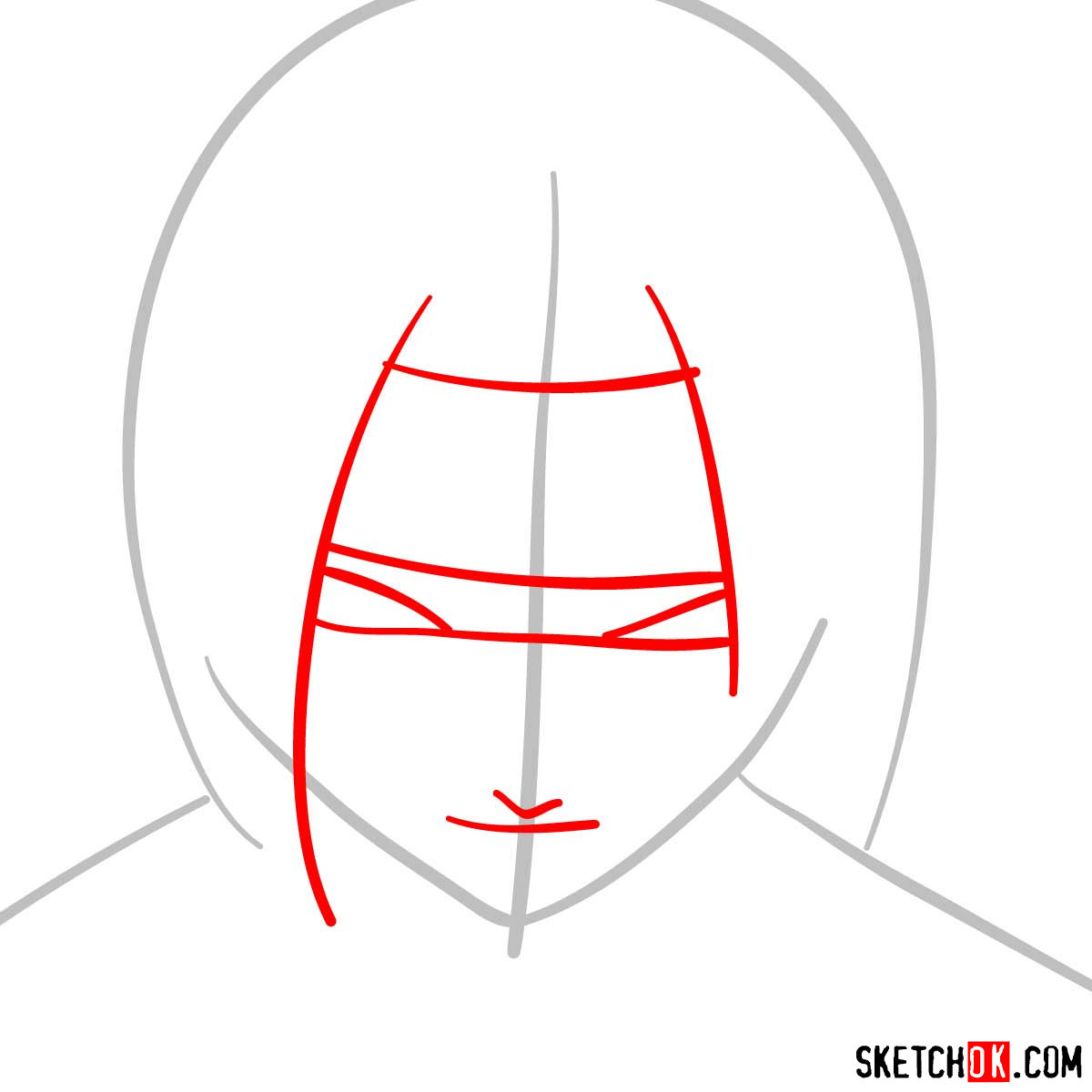 How to draw Sasuke's face (Naruto anime) - step 02