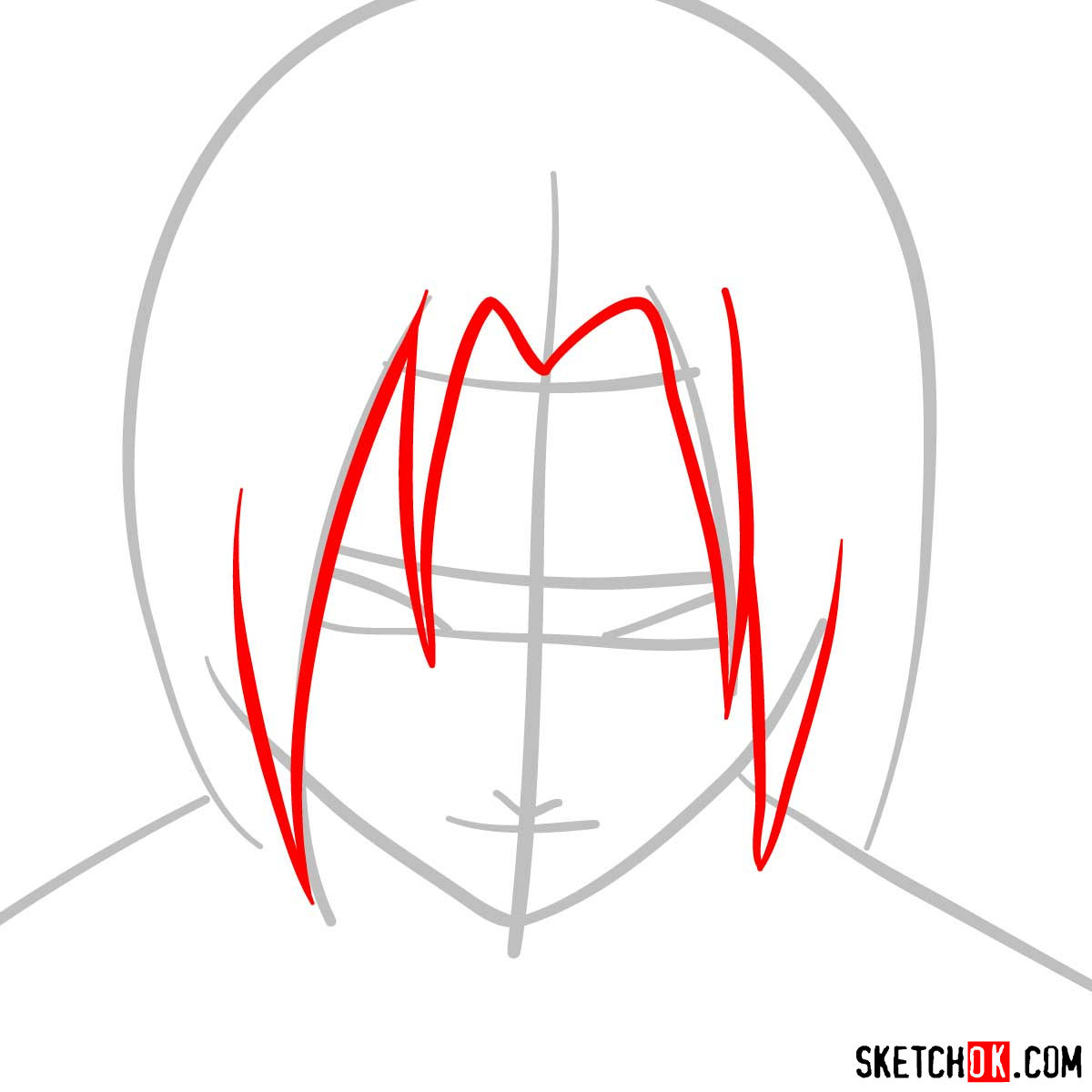 How to draw Sasuke's face (Naruto anime) - step 03