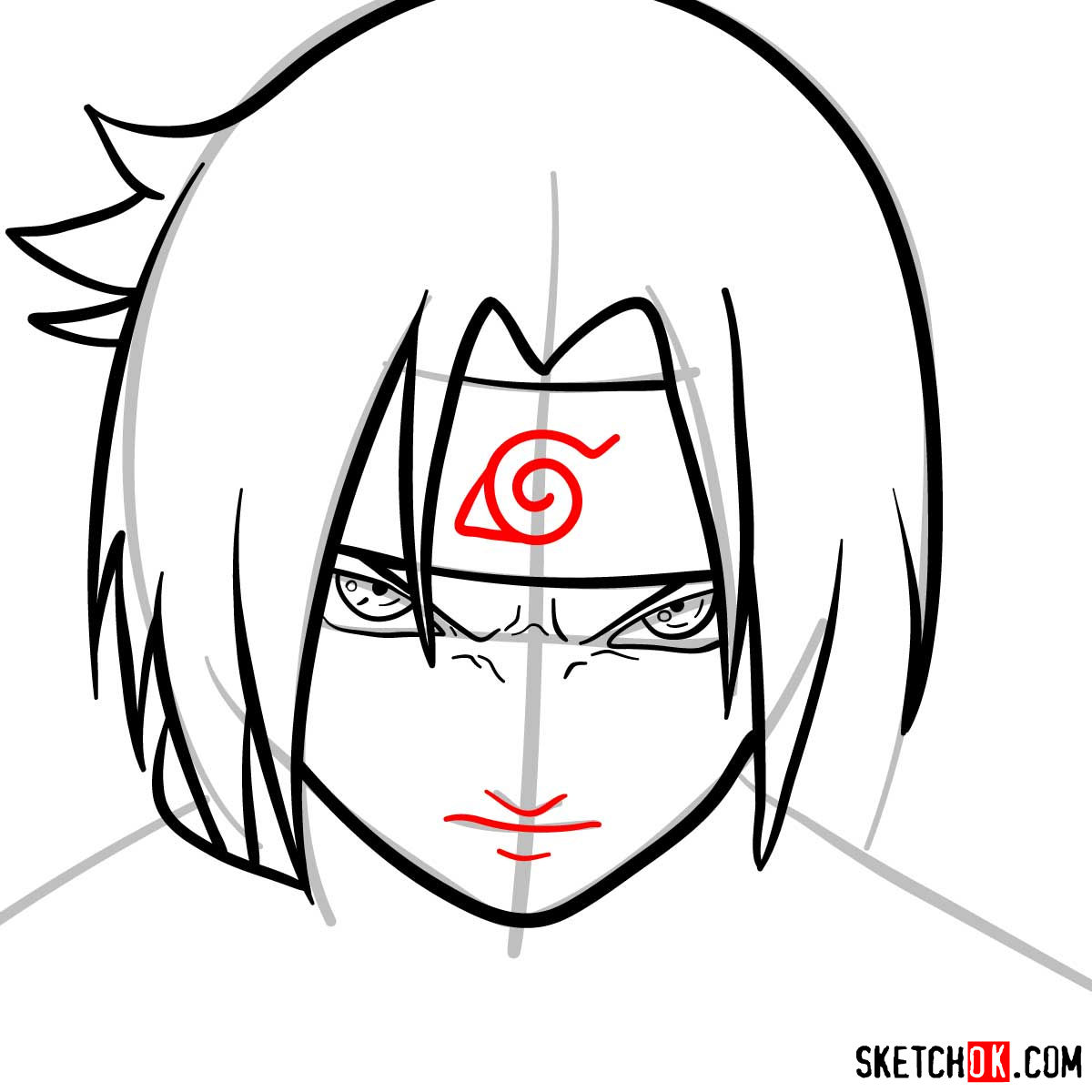 How to draw Sasuke's face (Naruto anime) - step 07
