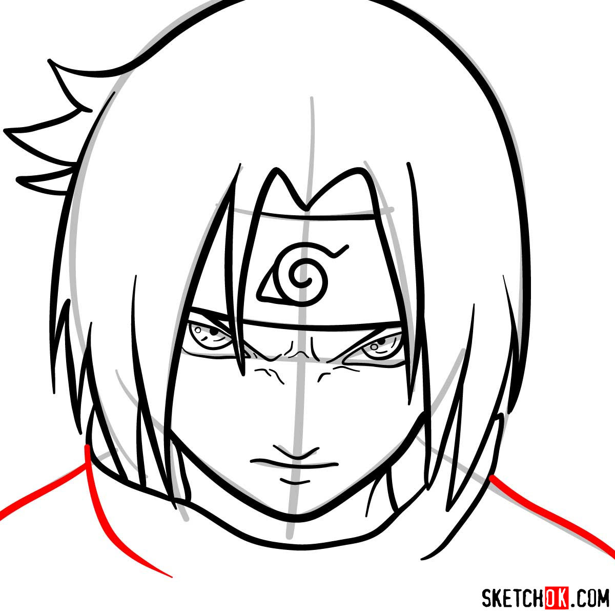 How to draw Sasuke's face (Naruto anime) - step 09