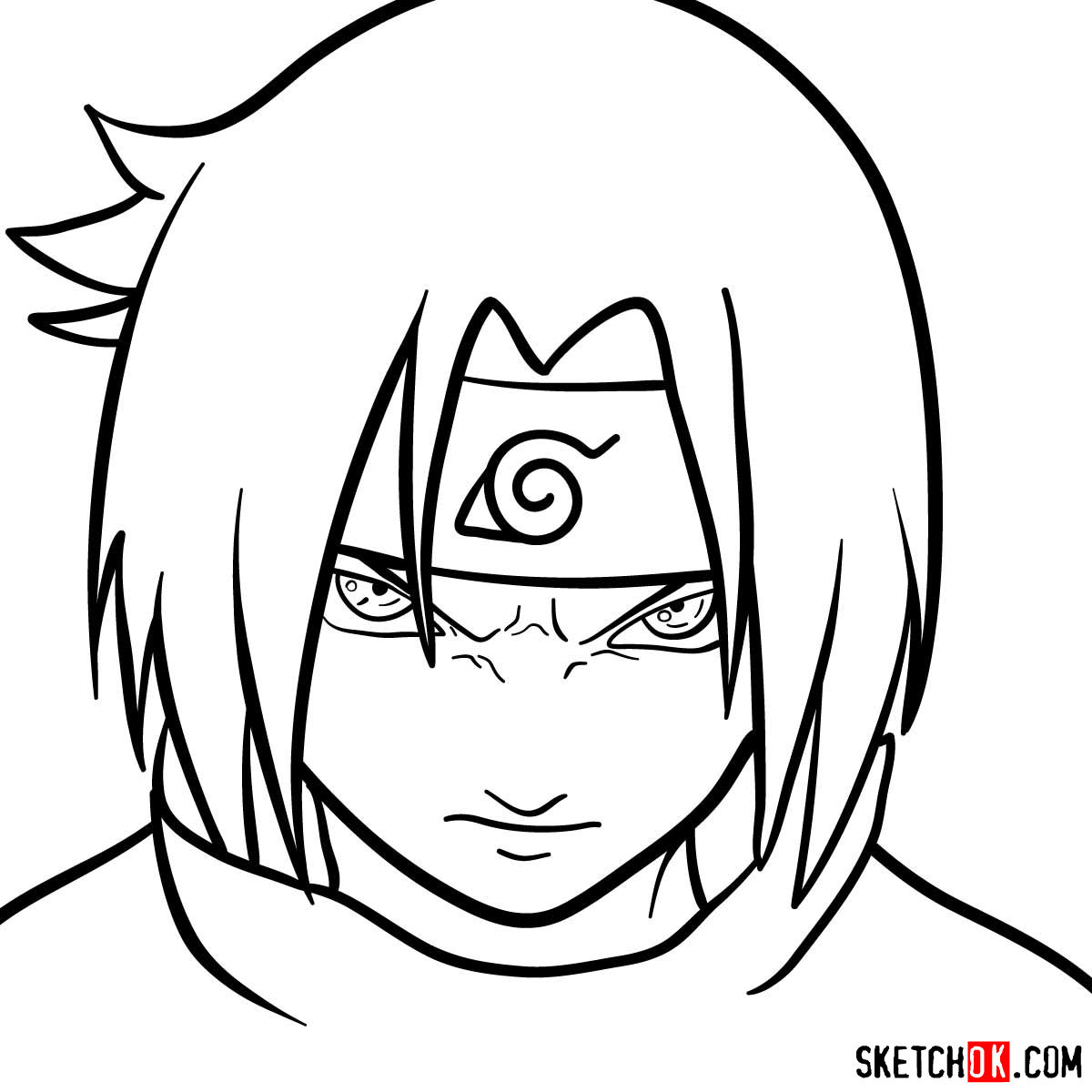 How to draw Sasuke's face (Naruto anime) - step 10