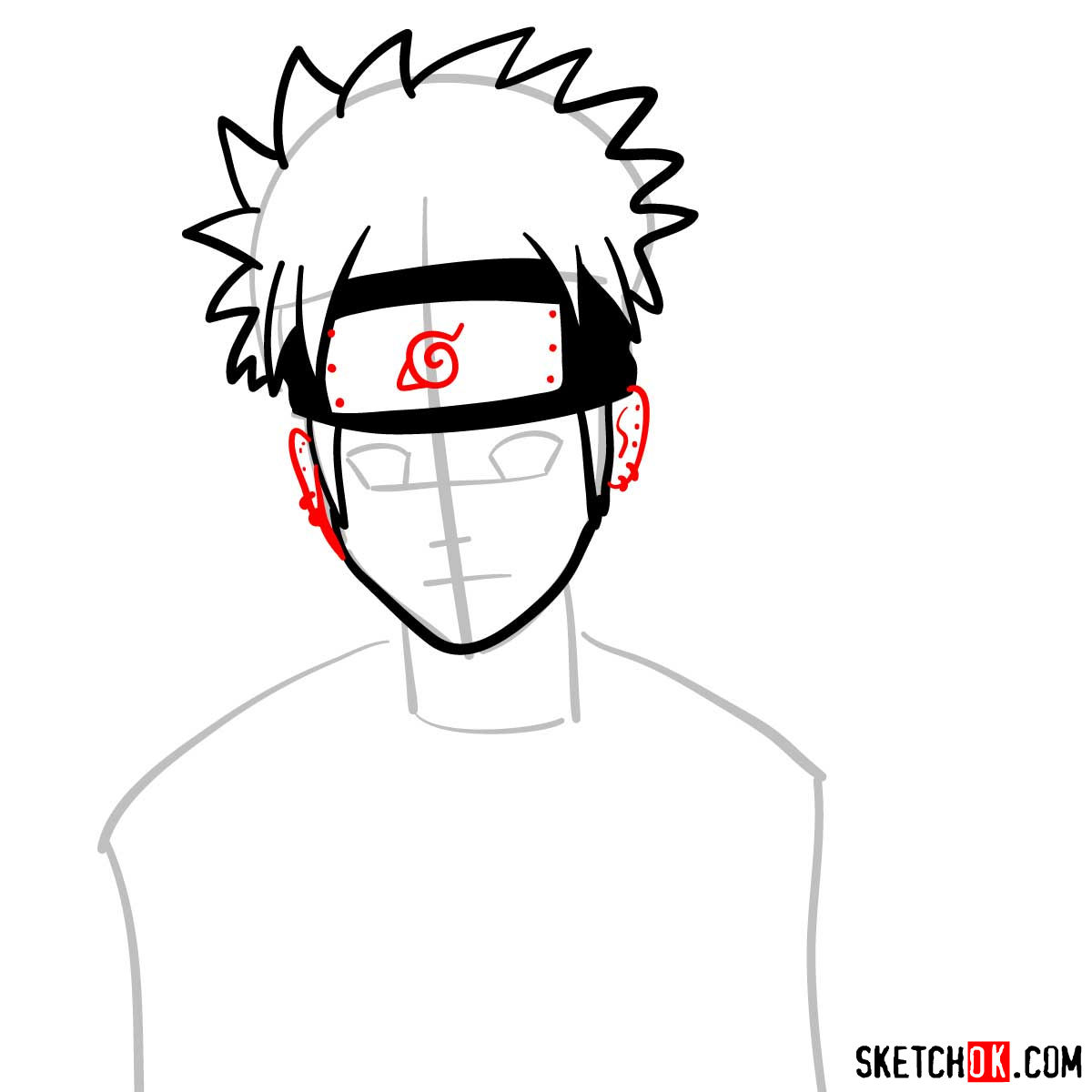 How to draw Naruto's face - step 06