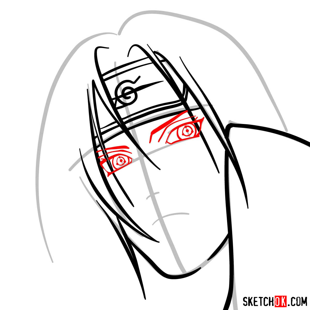How to draw Itachi's face (Naruto anime) - step 07