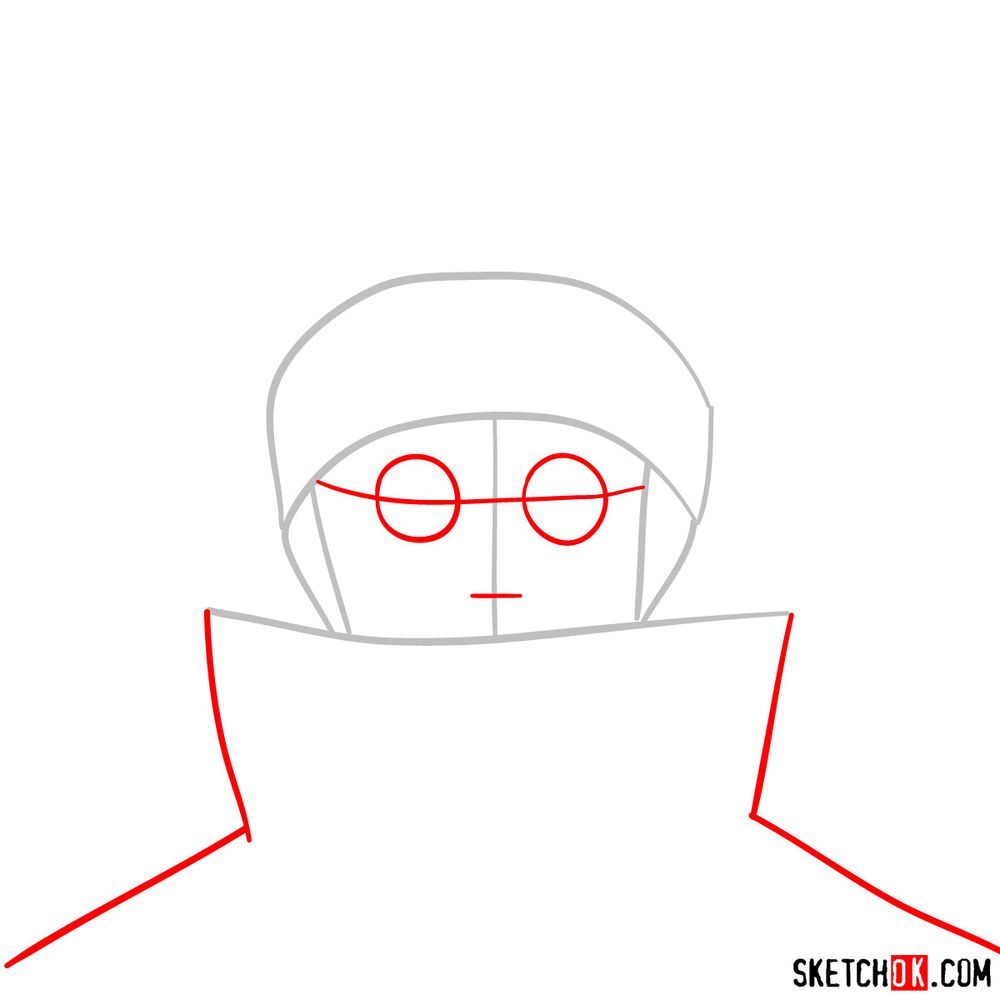 How to draw Shino Aburame's face - step 02