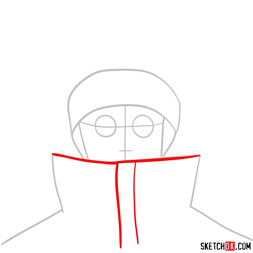 How to draw Shino Aburame's face - step 03