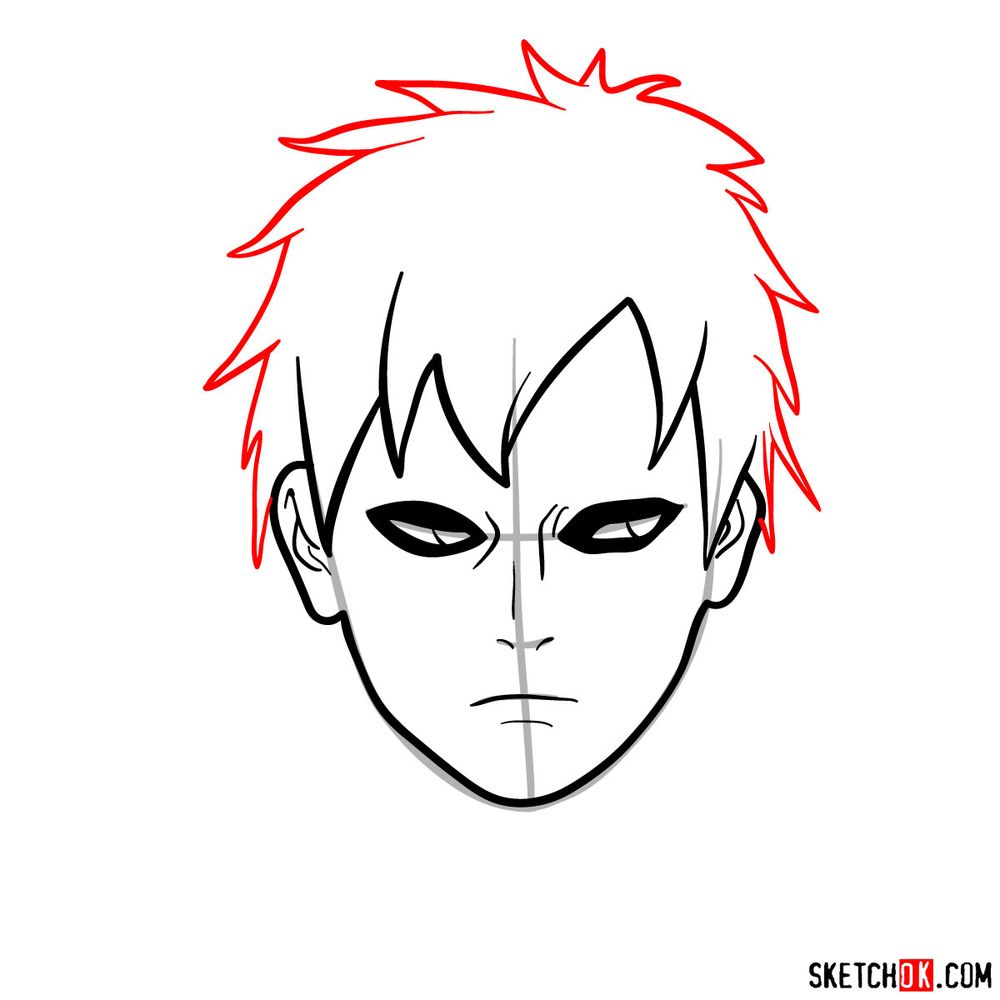 How to draw Gaara's face - step 06