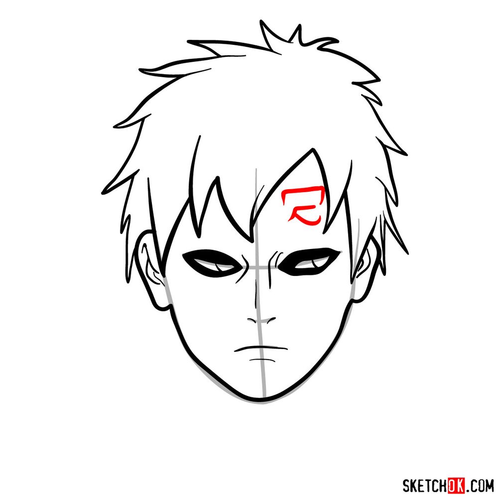 How to draw Gaara's face - step 07