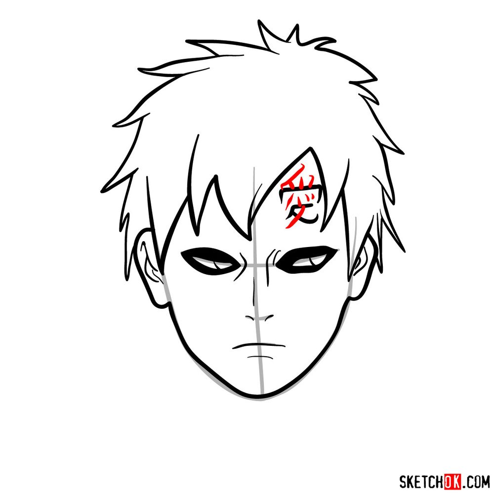How to draw Gaara's face - step 08