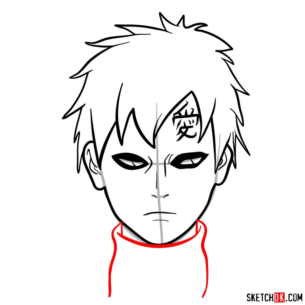 How to draw Gaara's face - step 09