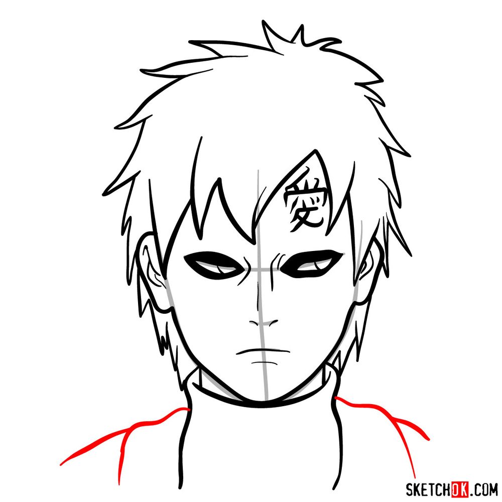 How to draw Gaara's face - step 11