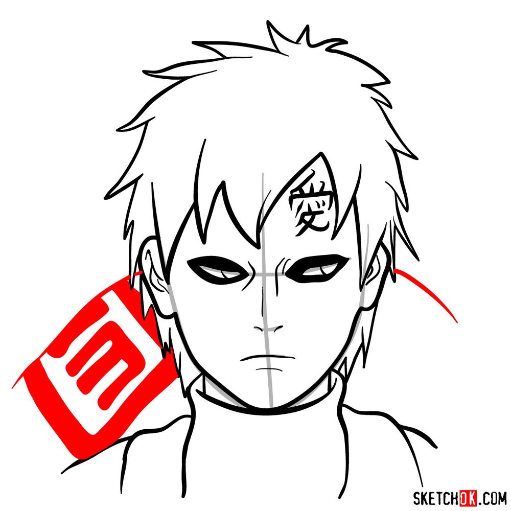 How to draw Gaara's face - step 12