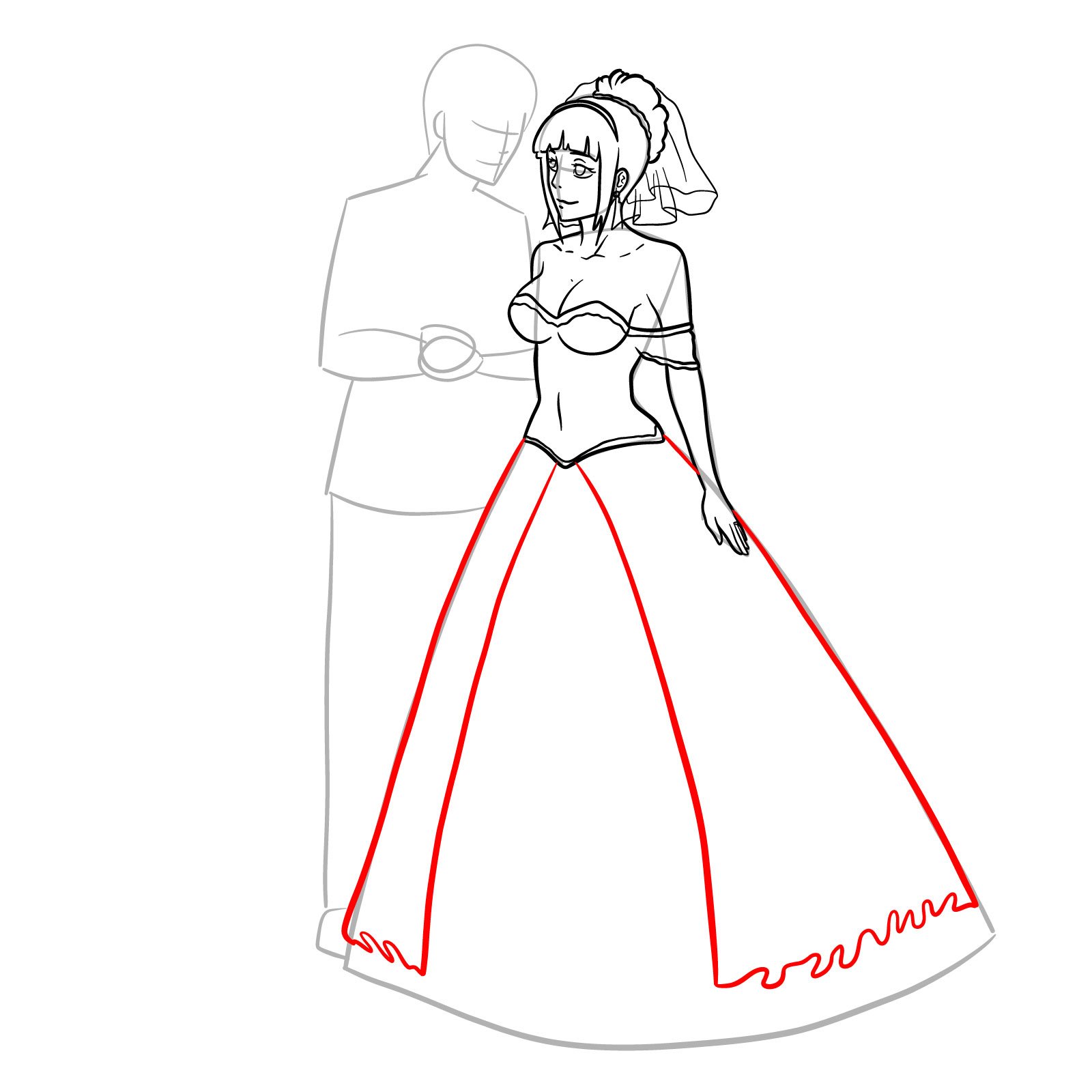 How to draw Hinata and Naruto wedding - step 16