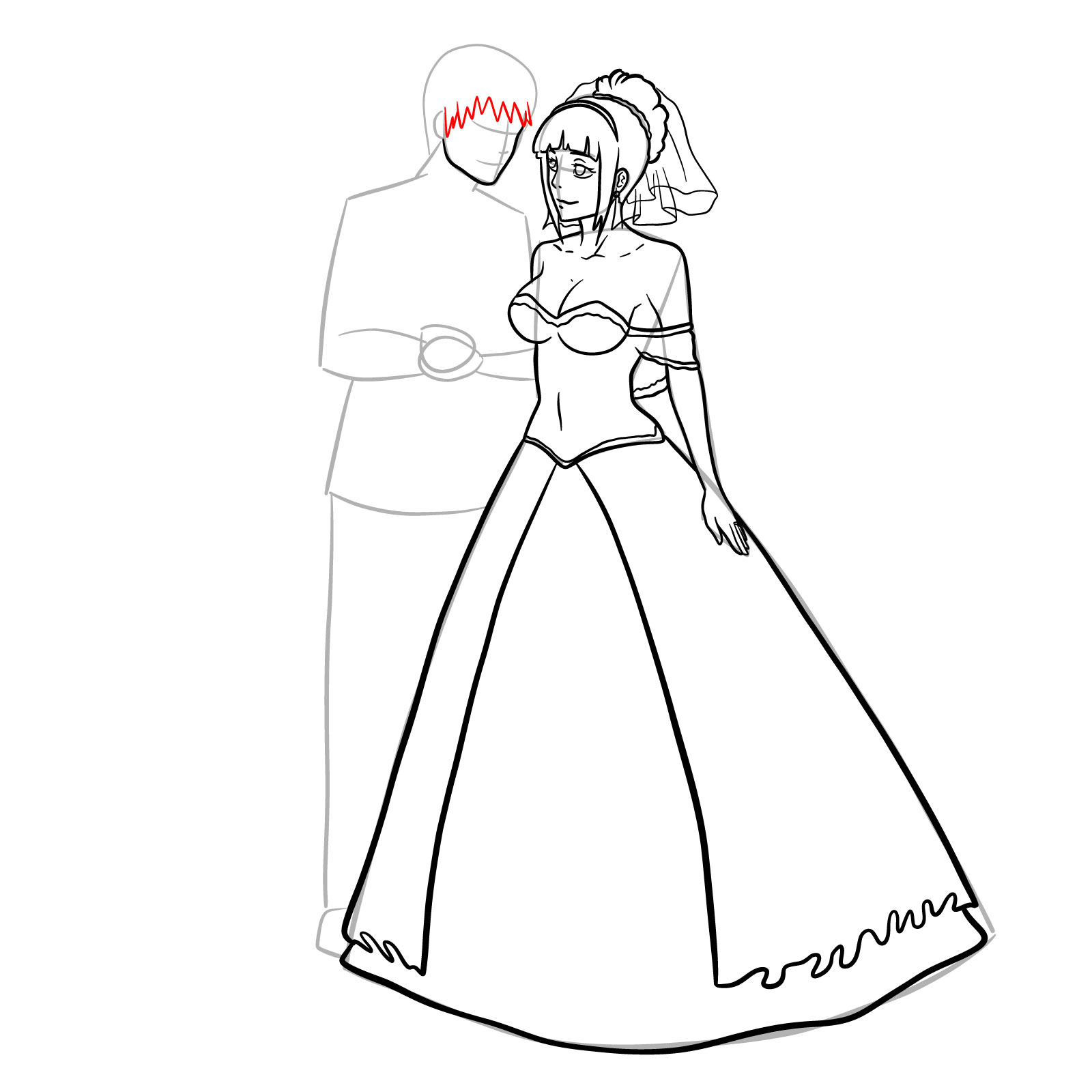 How to draw Hinata and Naruto wedding - step 19