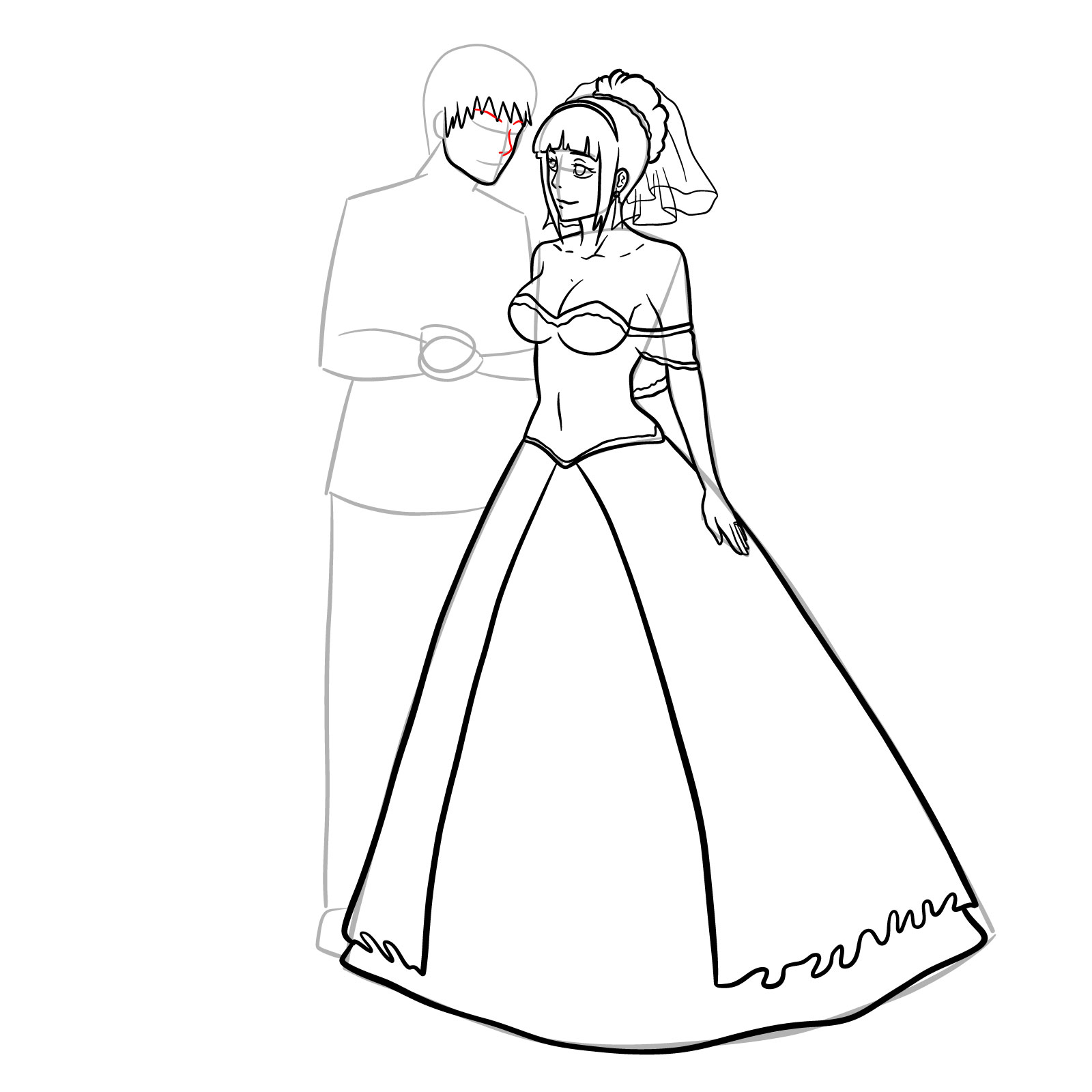 How to draw Hinata and Naruto wedding - step 20