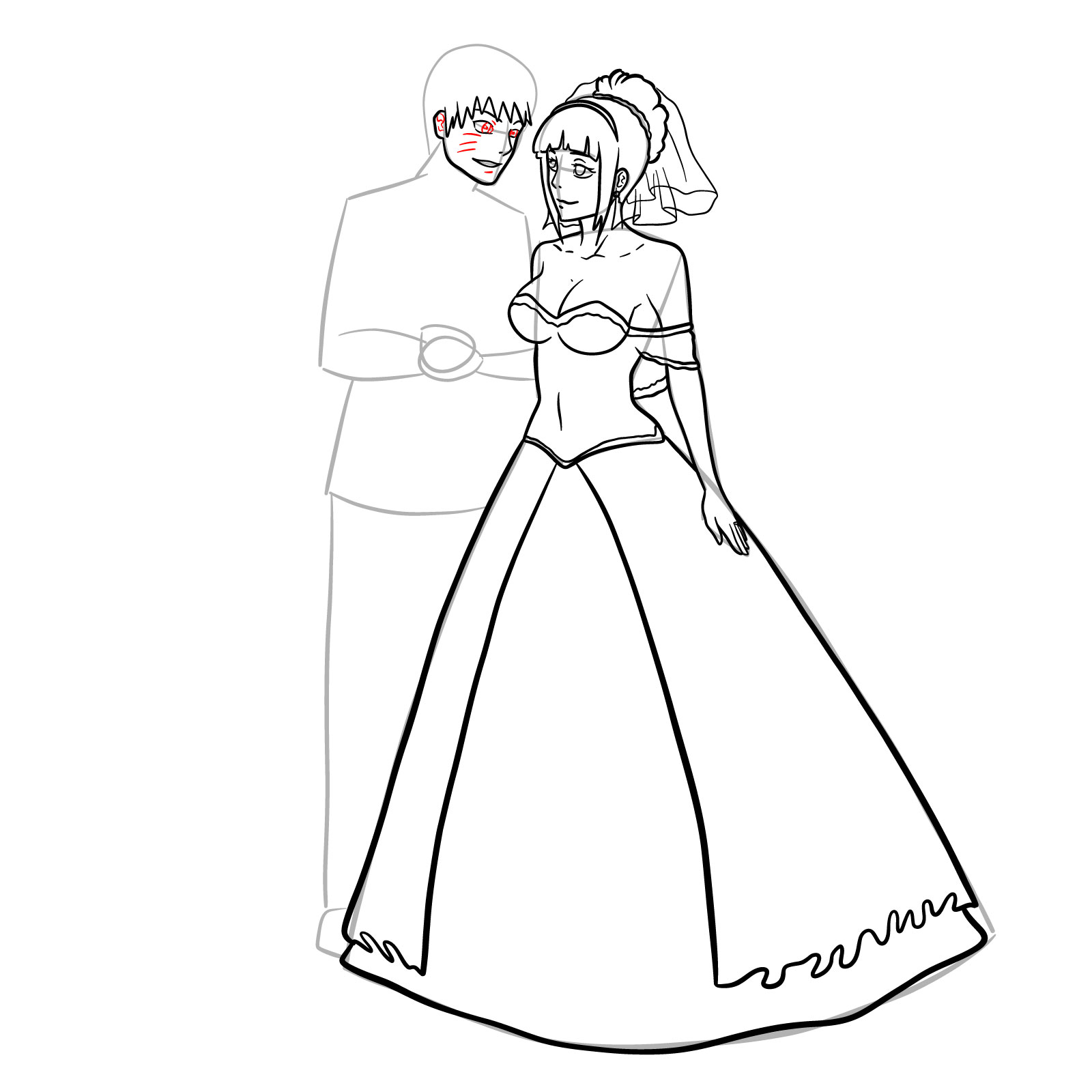 How to draw Hinata and Naruto wedding - step 22