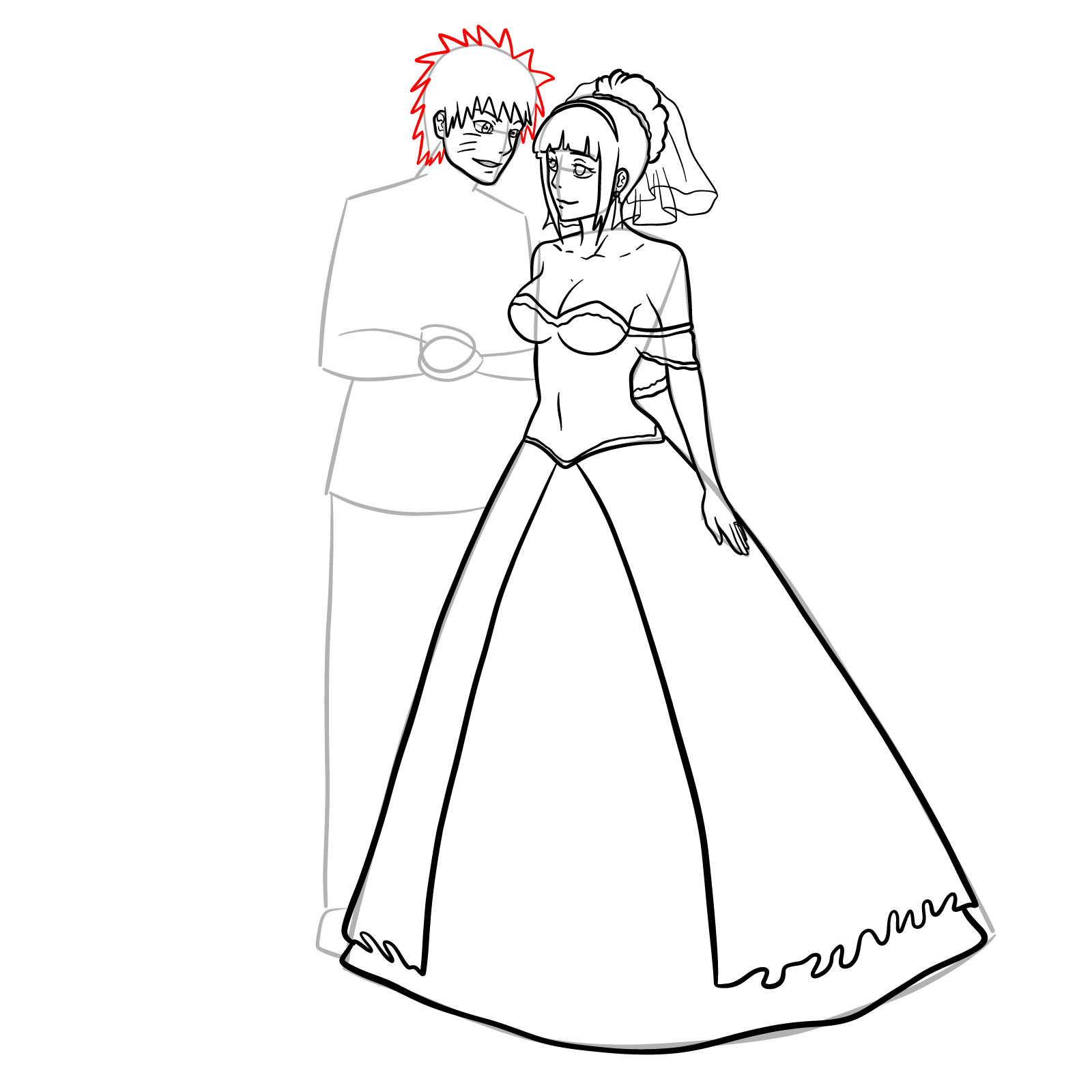 How to draw Hinata and Naruto wedding - step 23