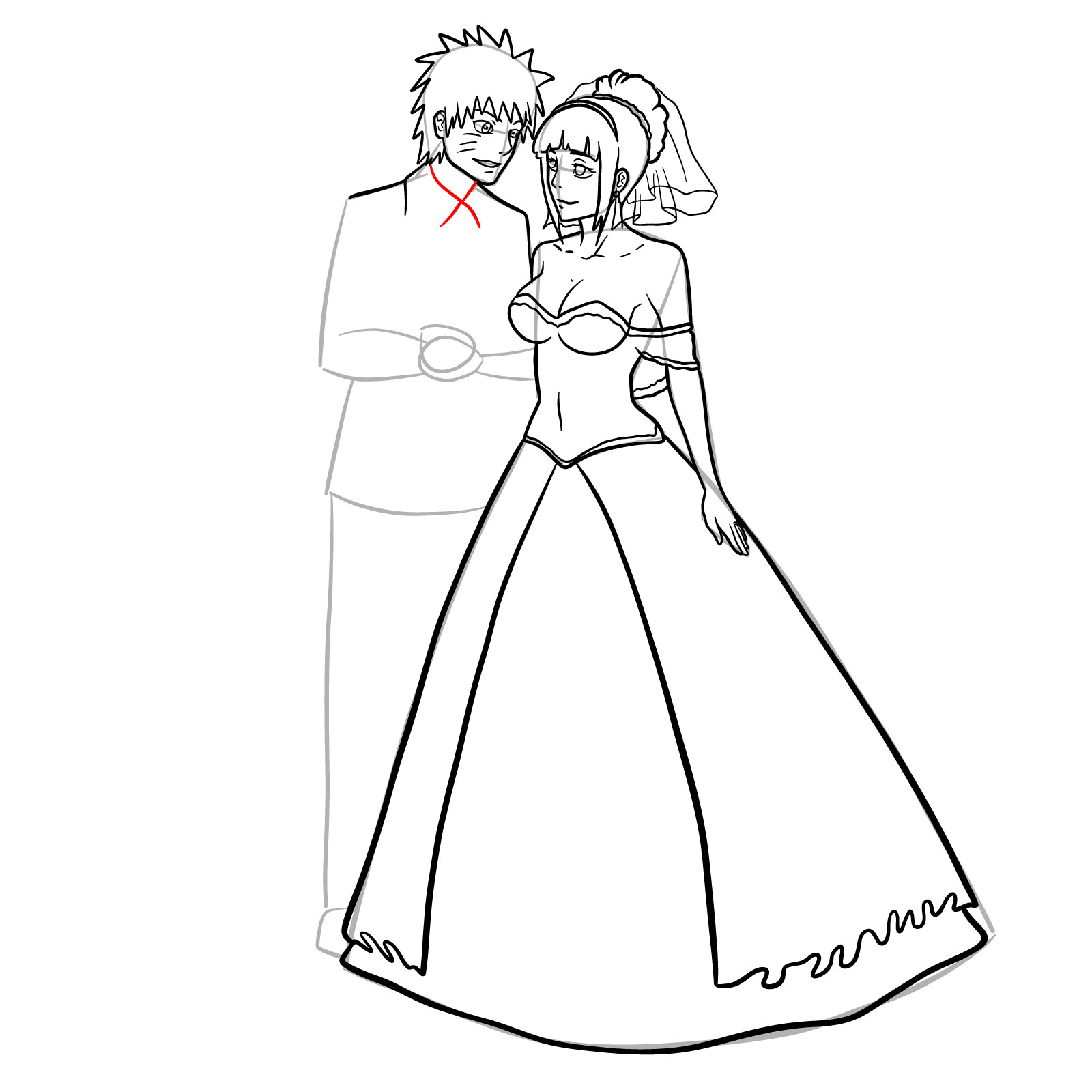 How to draw Hinata and Naruto wedding - step 25