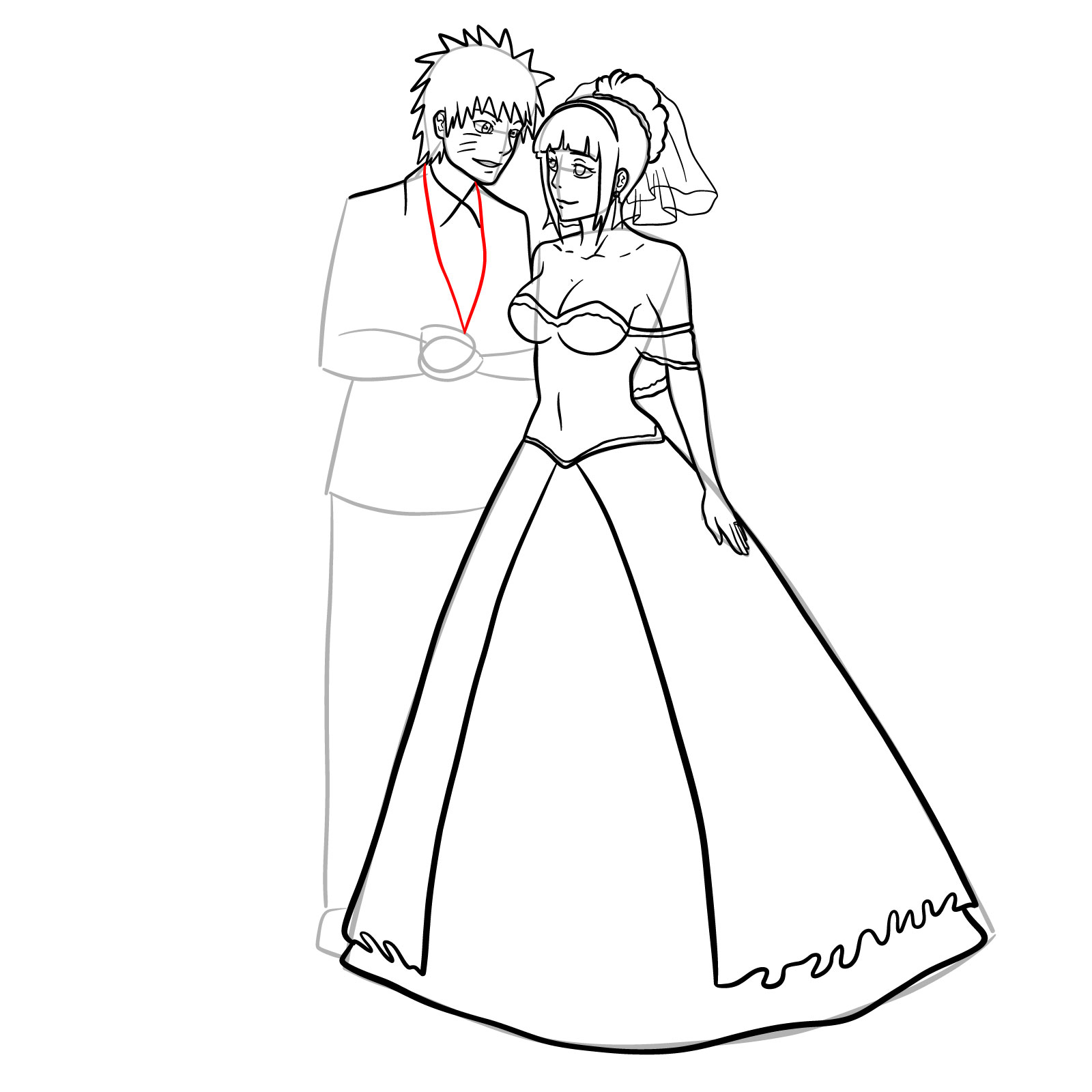 How to draw Hinata and Naruto wedding - step 26