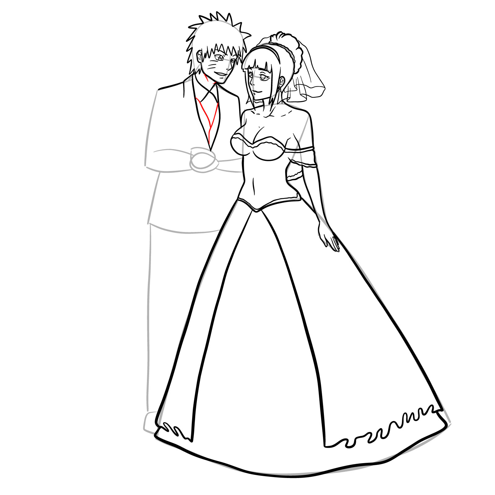 How to draw Hinata and Naruto wedding - step 27