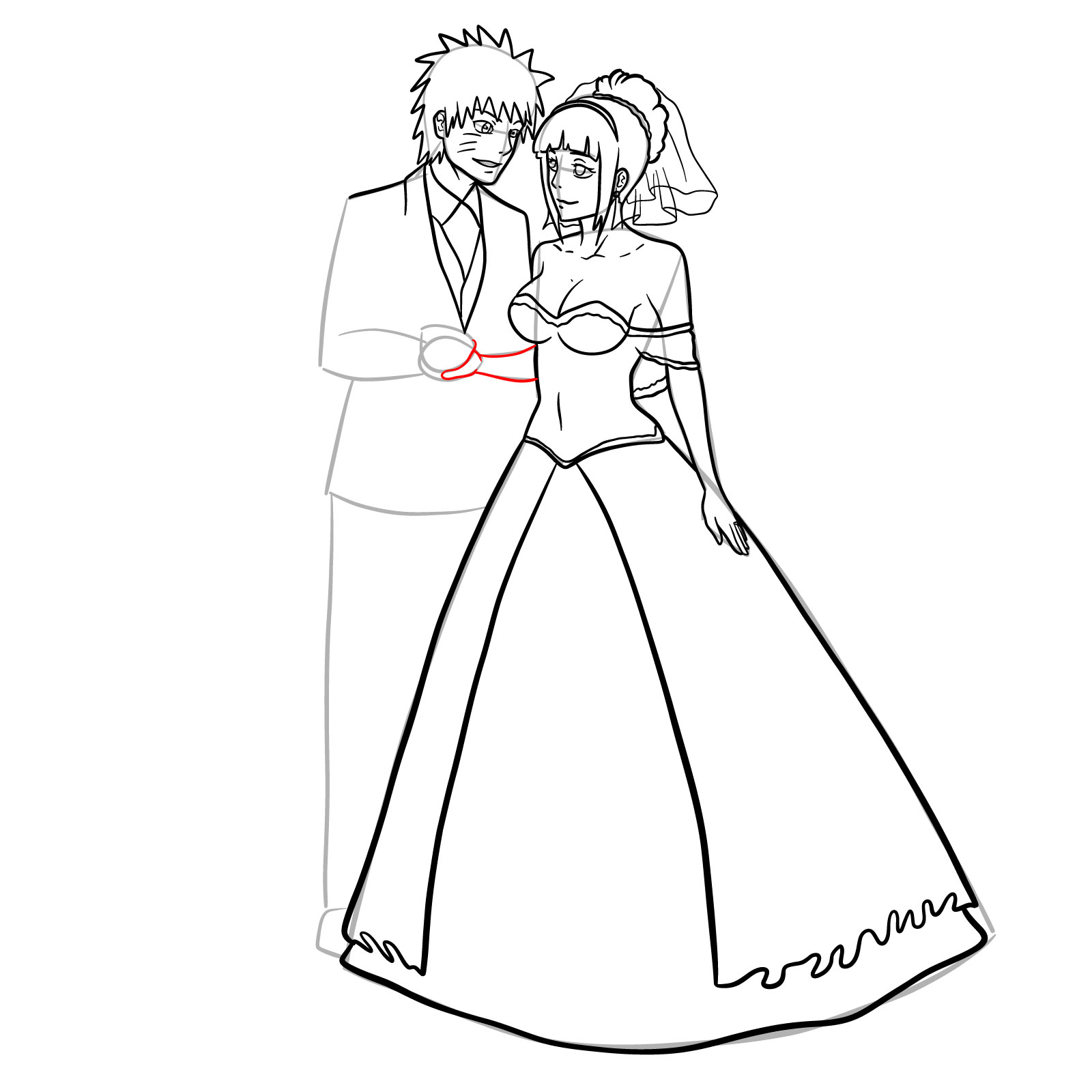 How to draw Hinata and Naruto wedding - step 28
