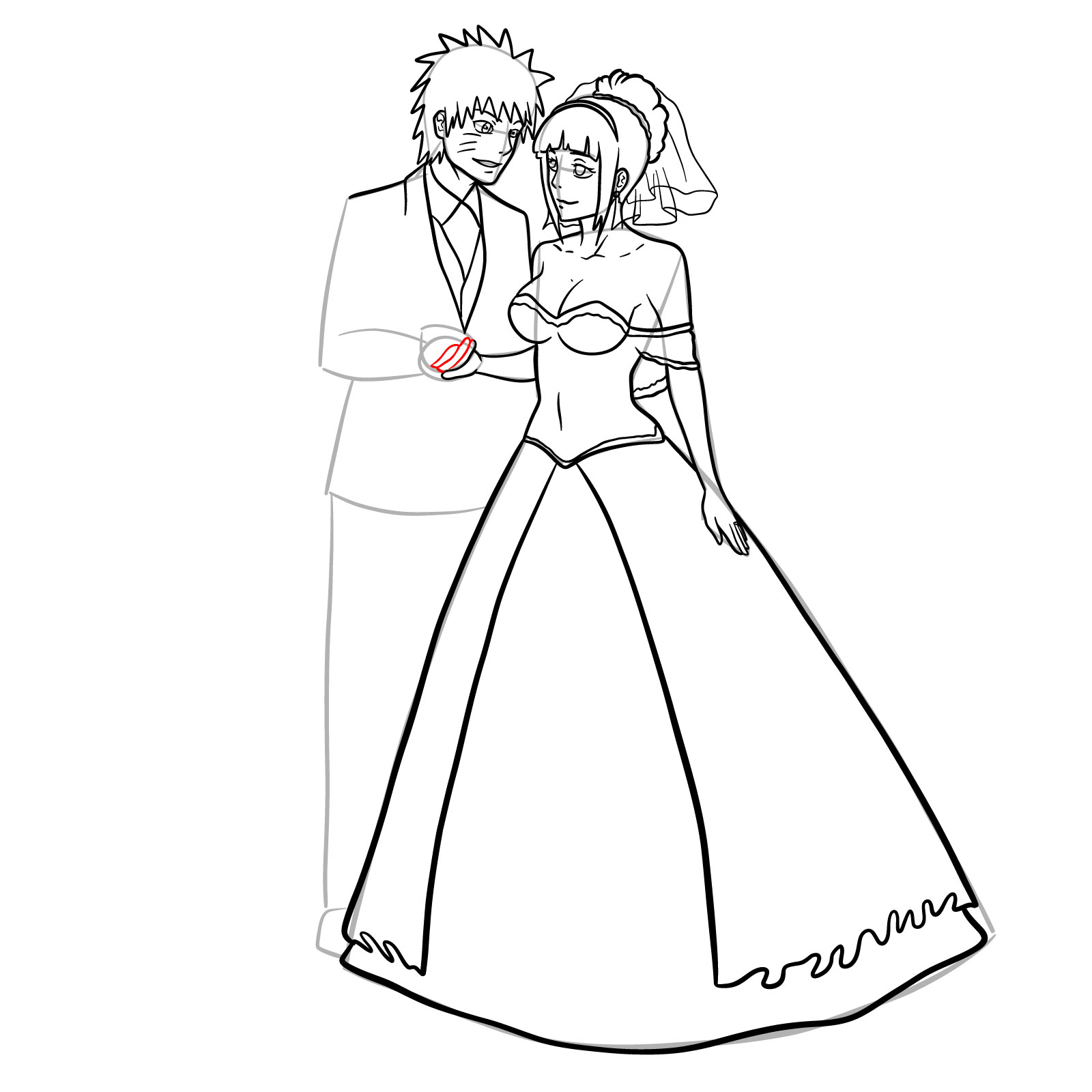 How to draw Hinata and Naruto wedding - step 29