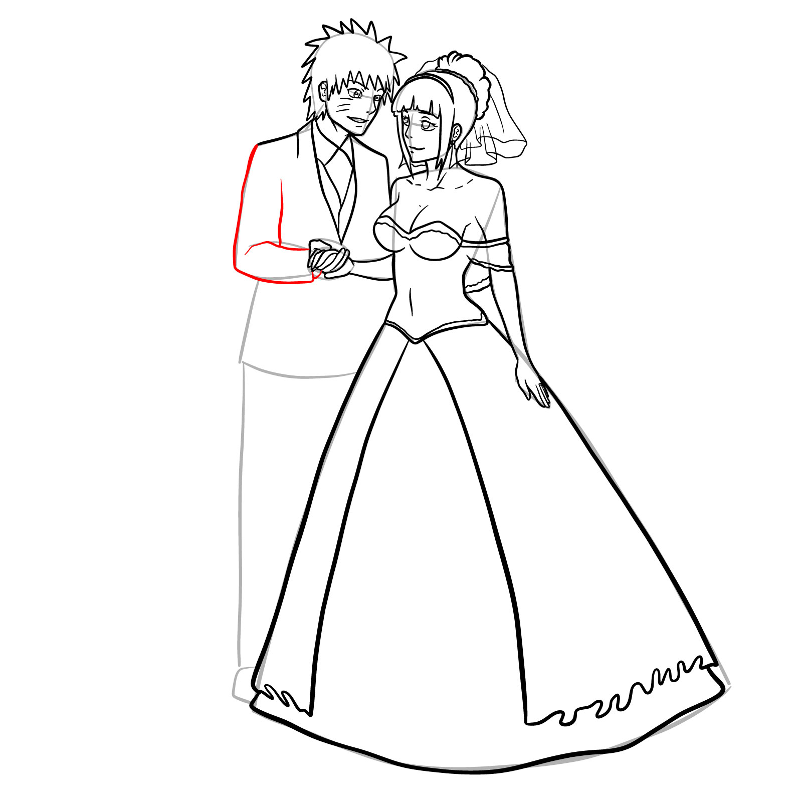 How to draw Hinata and Naruto wedding - step 32