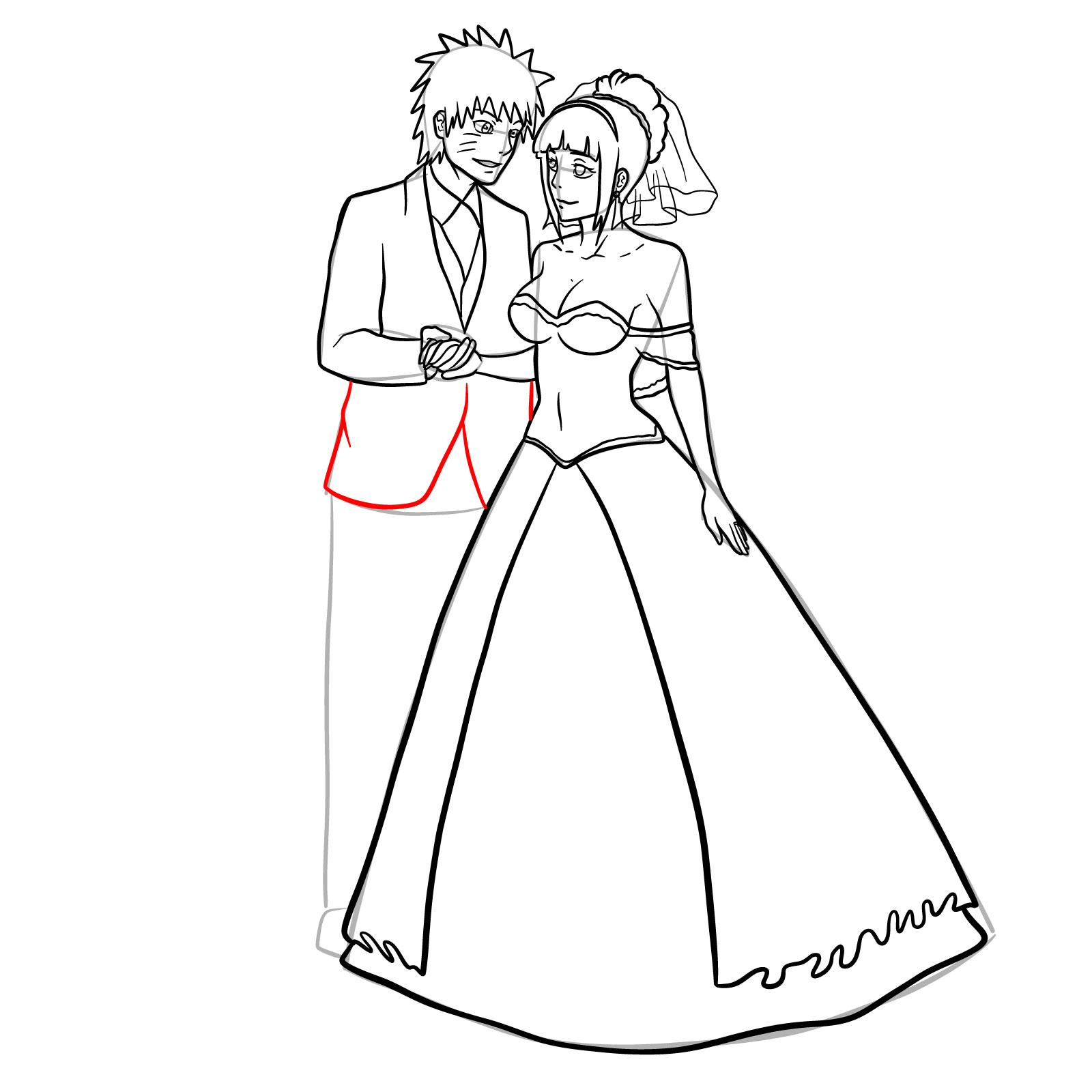 How to draw Hinata and Naruto wedding - step 33