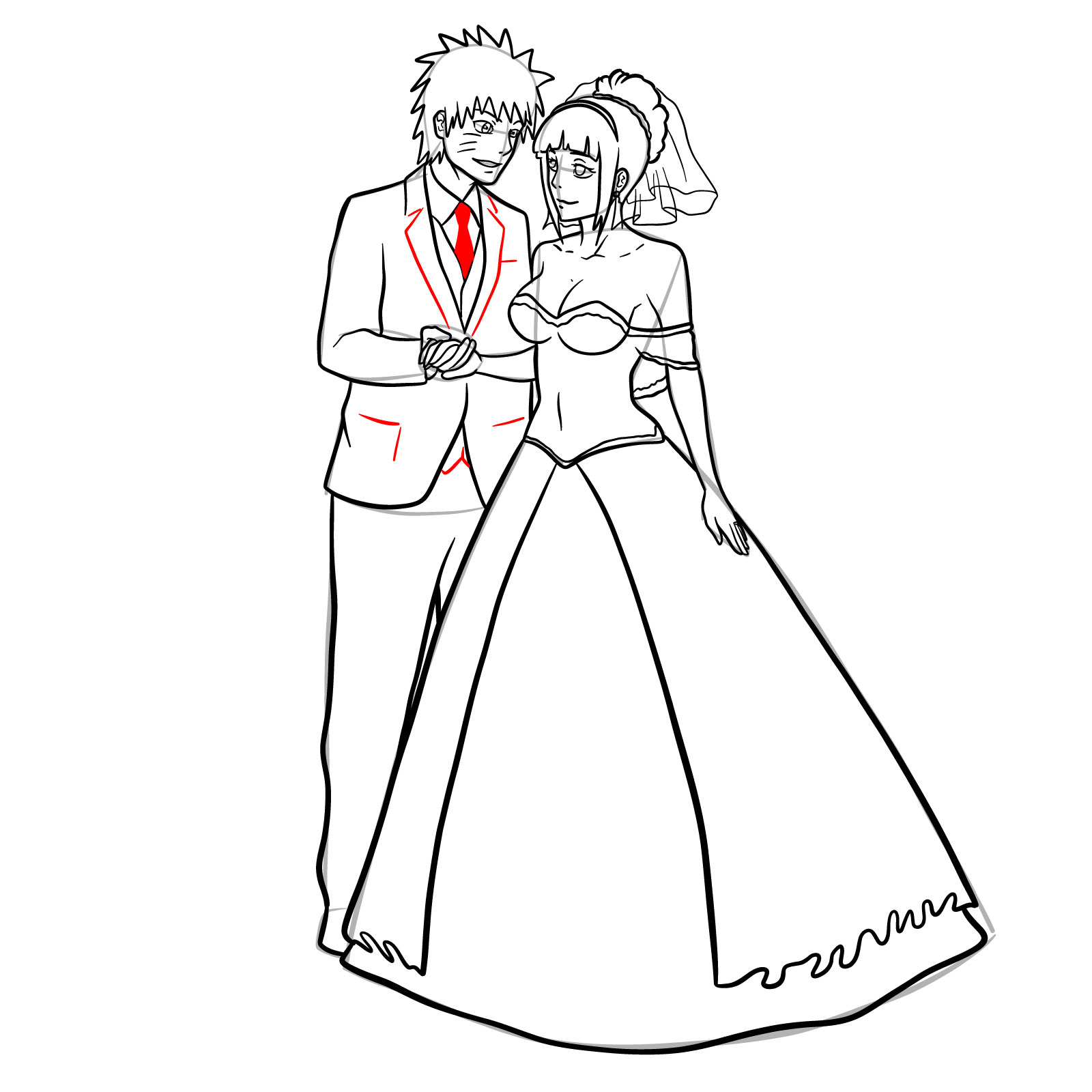 How to draw Hinata and Naruto wedding - step 35