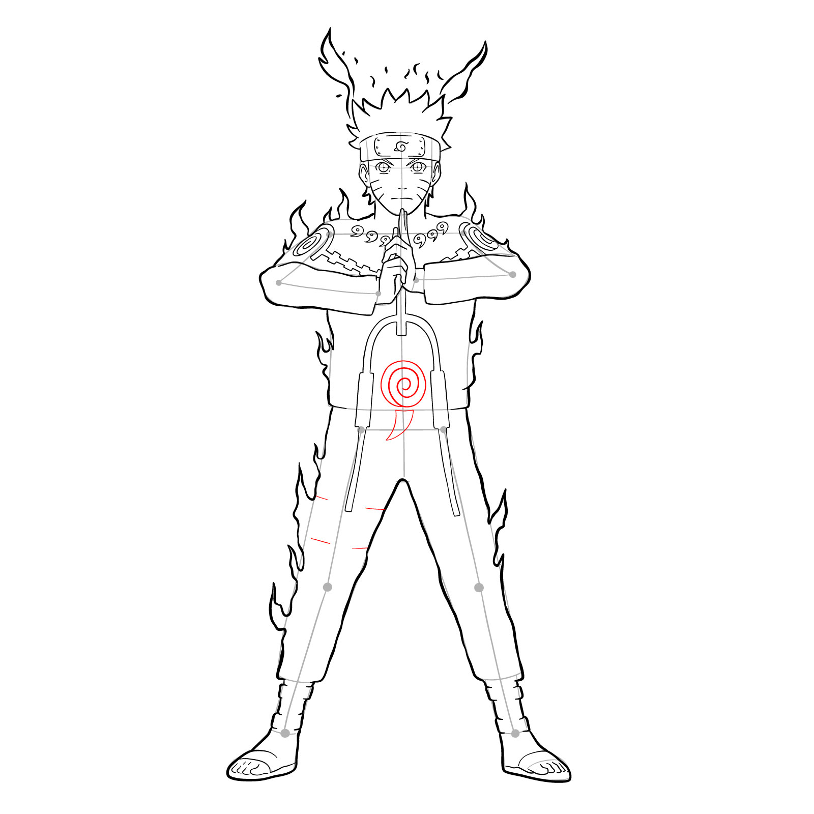 How to draw Naruto in Nine-Tails Chakra Mode - step 32