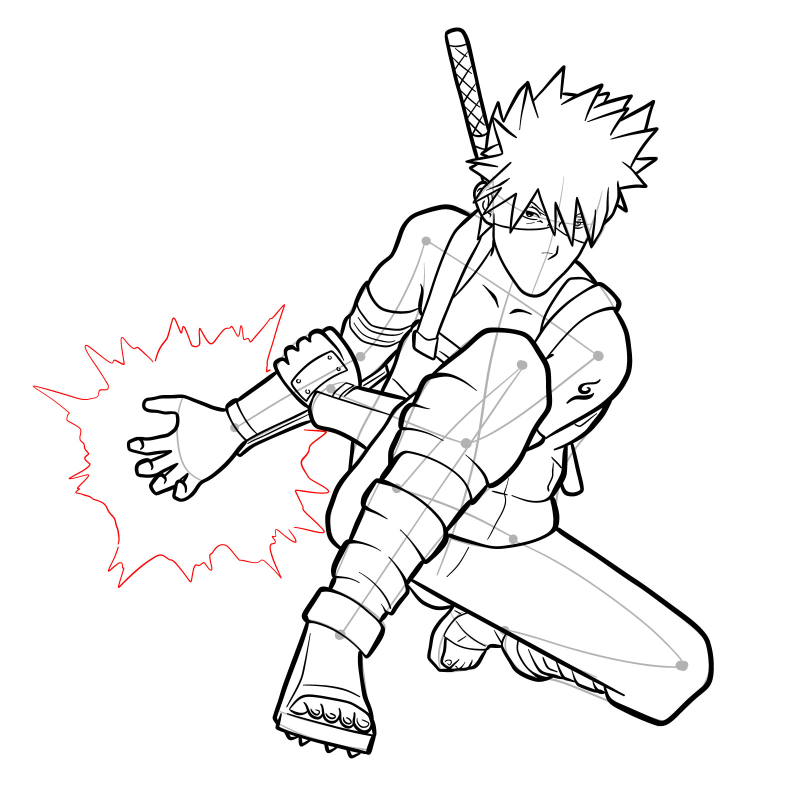 How to draw Kakashi from Clash of Ninja Revolution - step 43