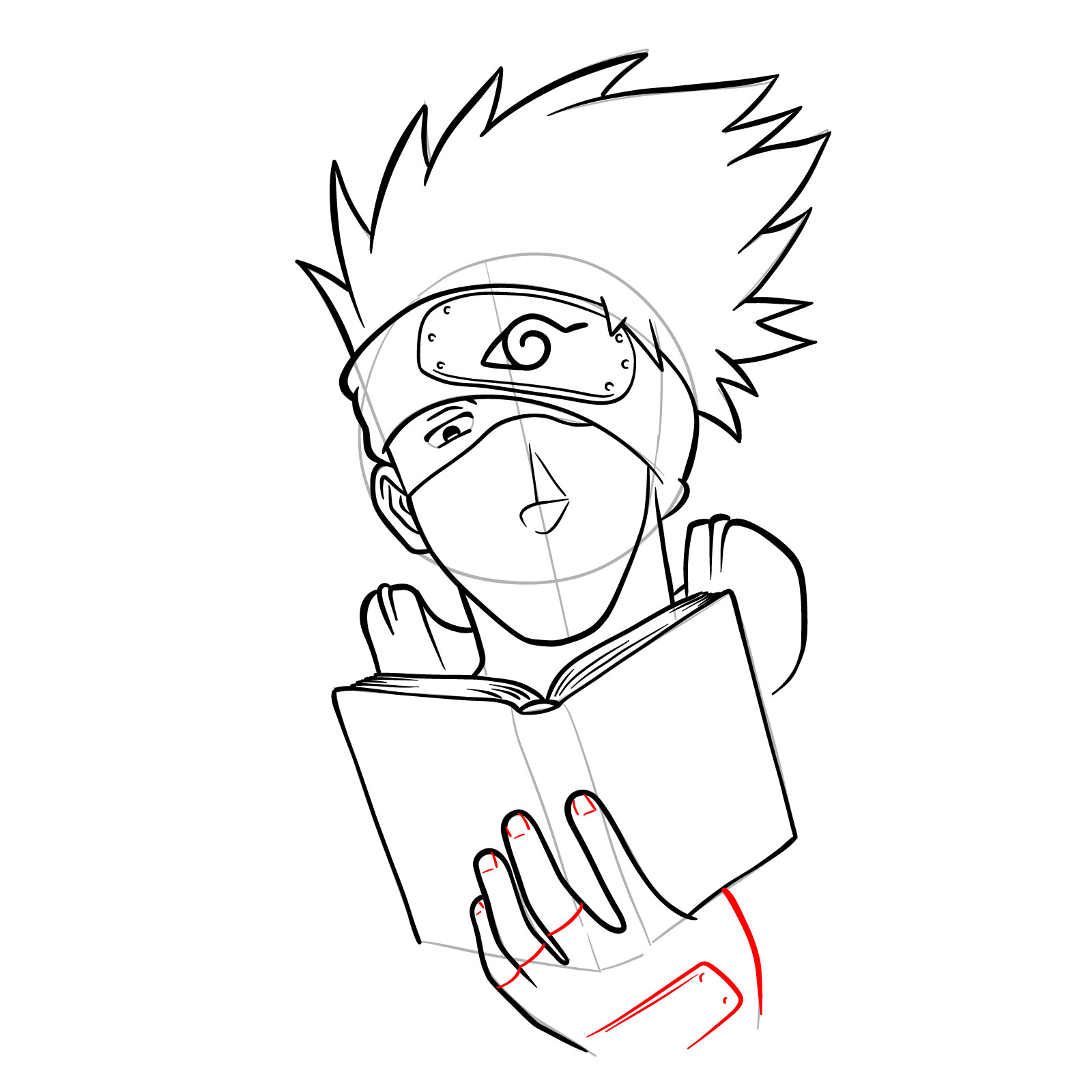 How to draw Kakashi reading a book - step 27