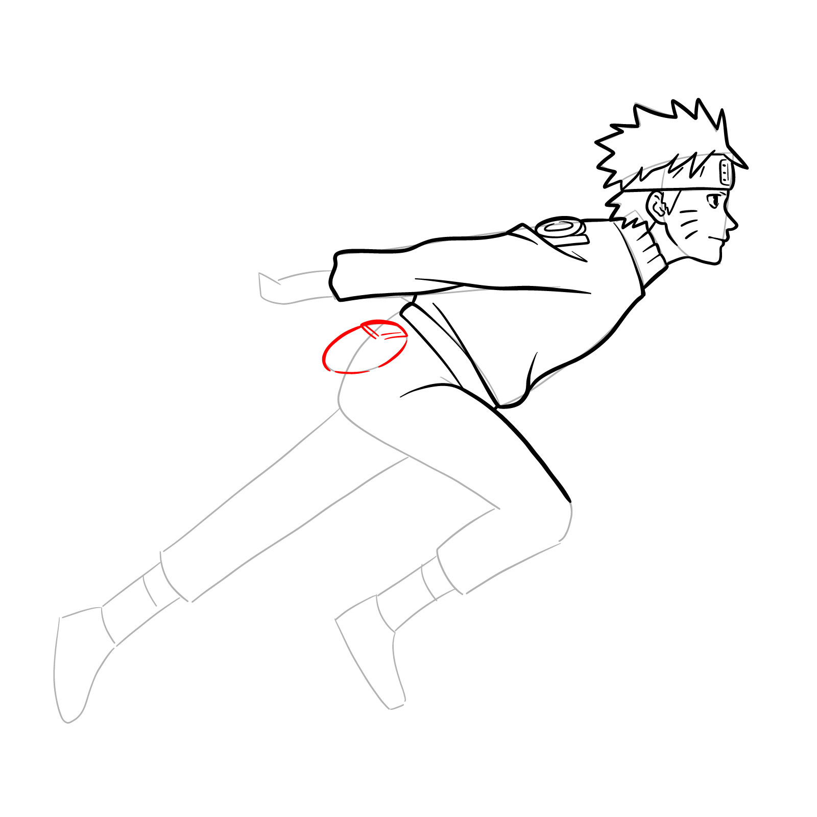 How to draw Naruto running - step 21