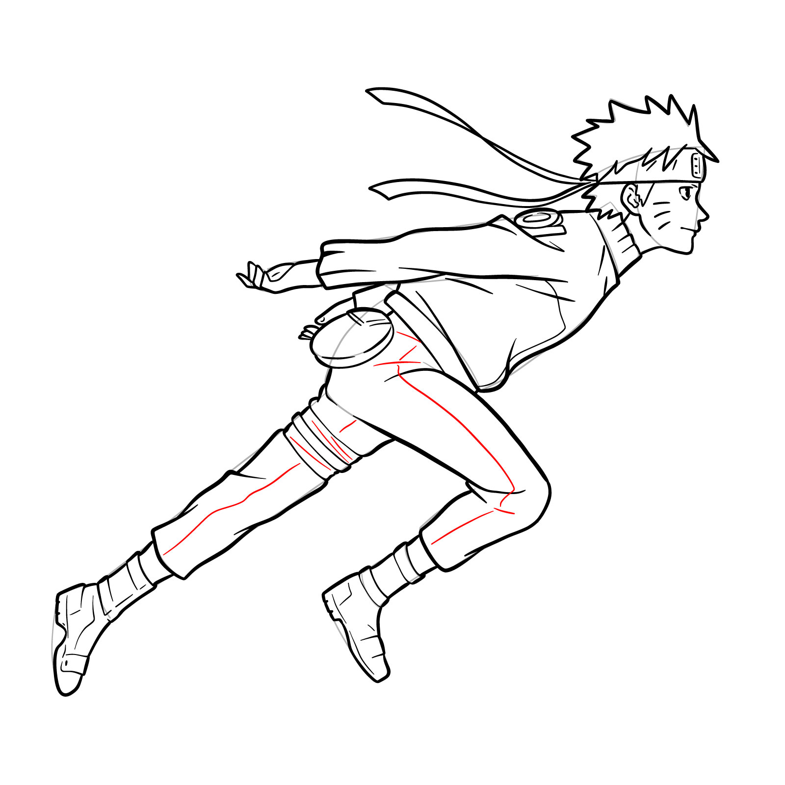 How to draw Naruto running - step 42