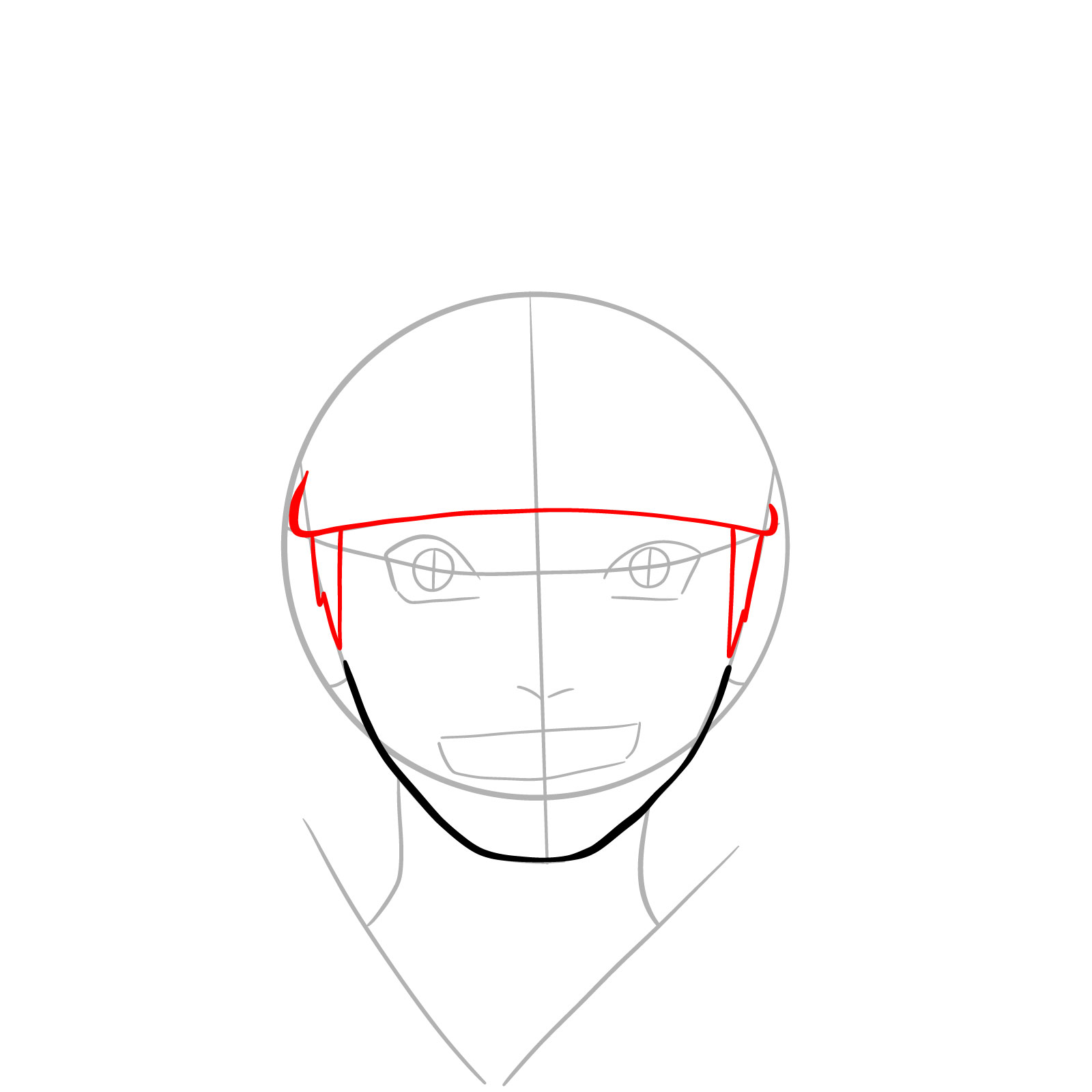 How to Draw Naruto's Face from Team 7 Manga - step 05
