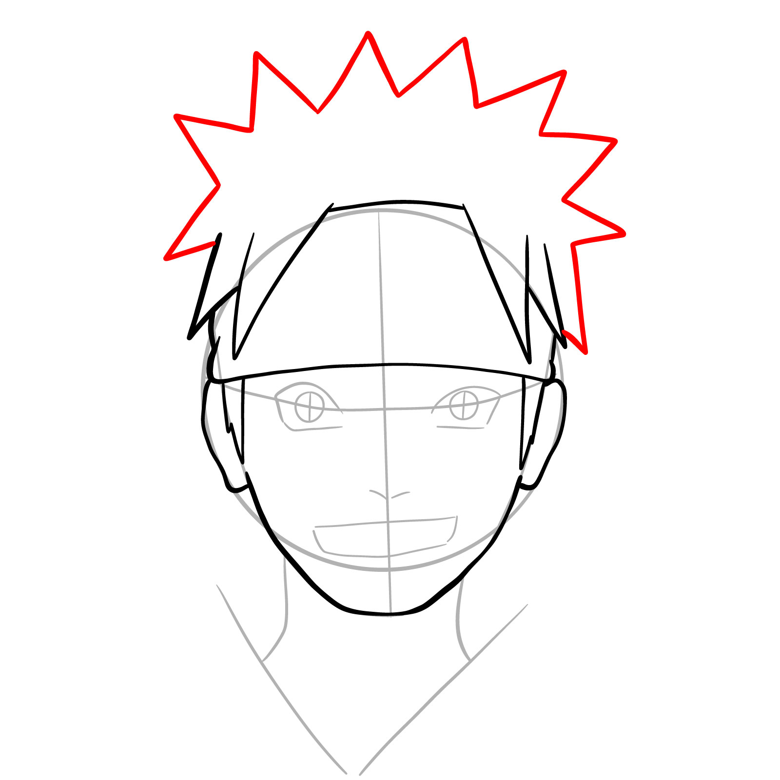How to Draw Naruto's Face from Team 7 Manga - step 09