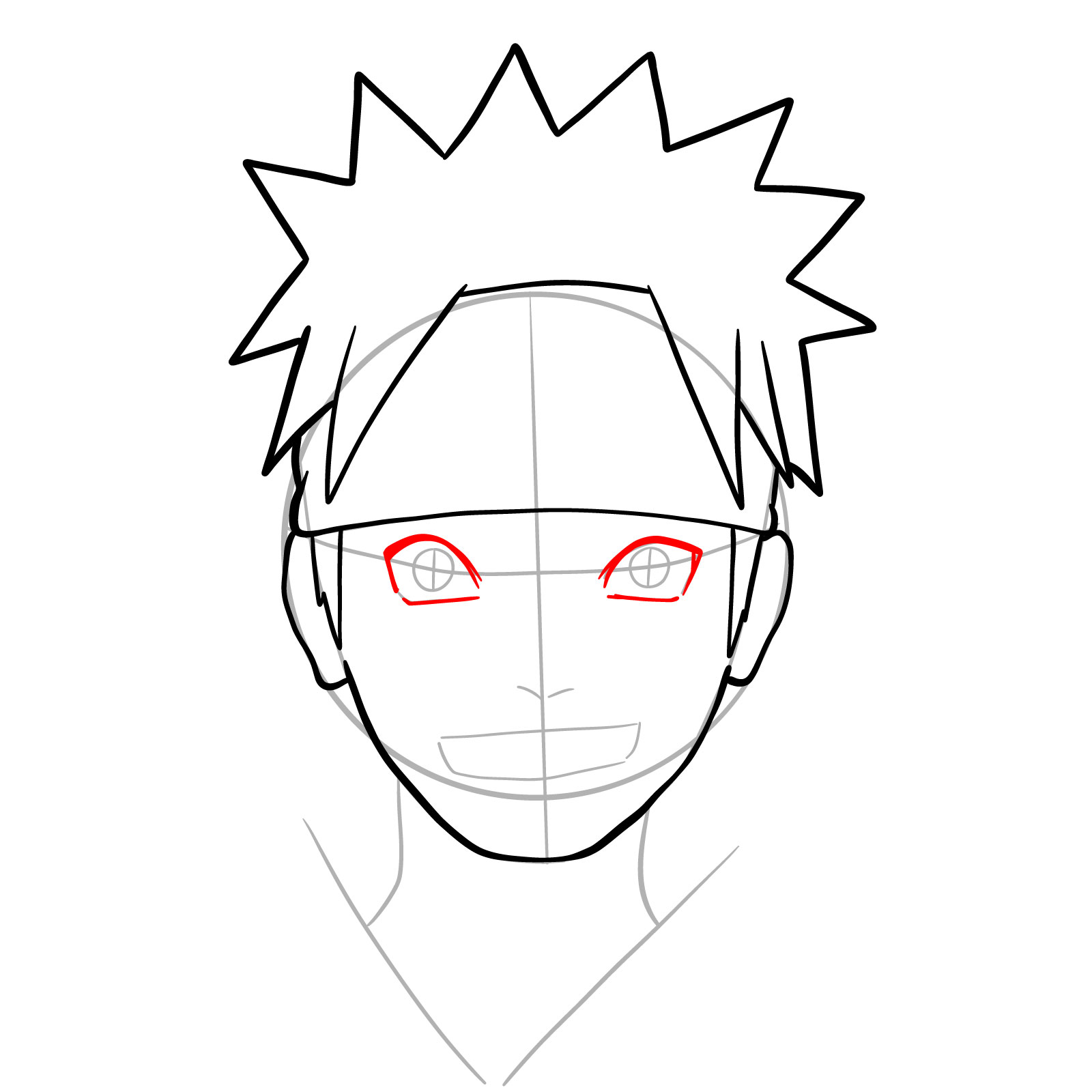 How to Draw Naruto's Face from Team 7 Manga - step 10