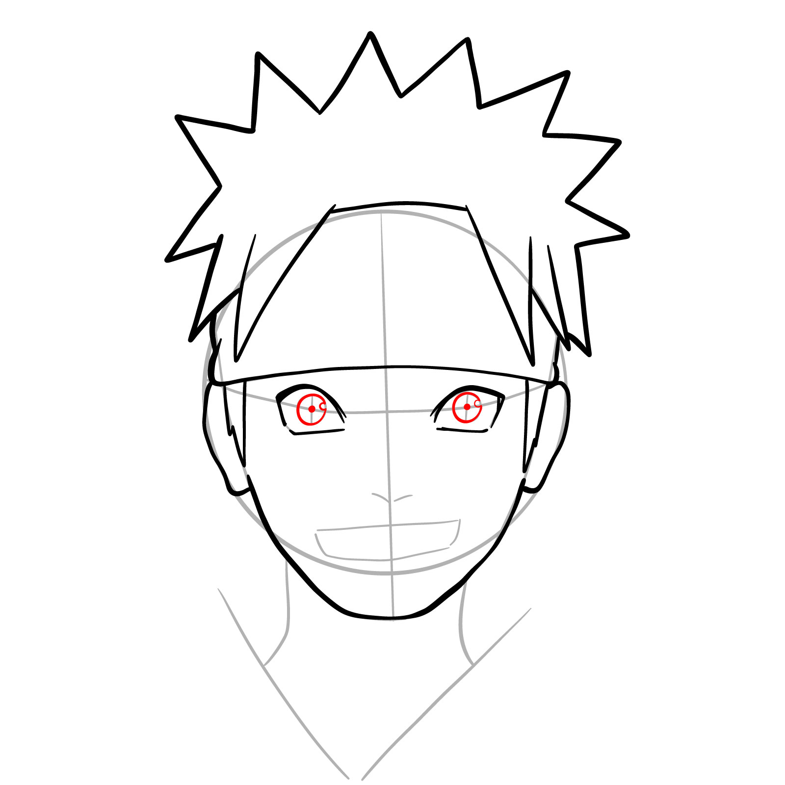 How to Draw Naruto's Face from Team 7 Manga - step 11