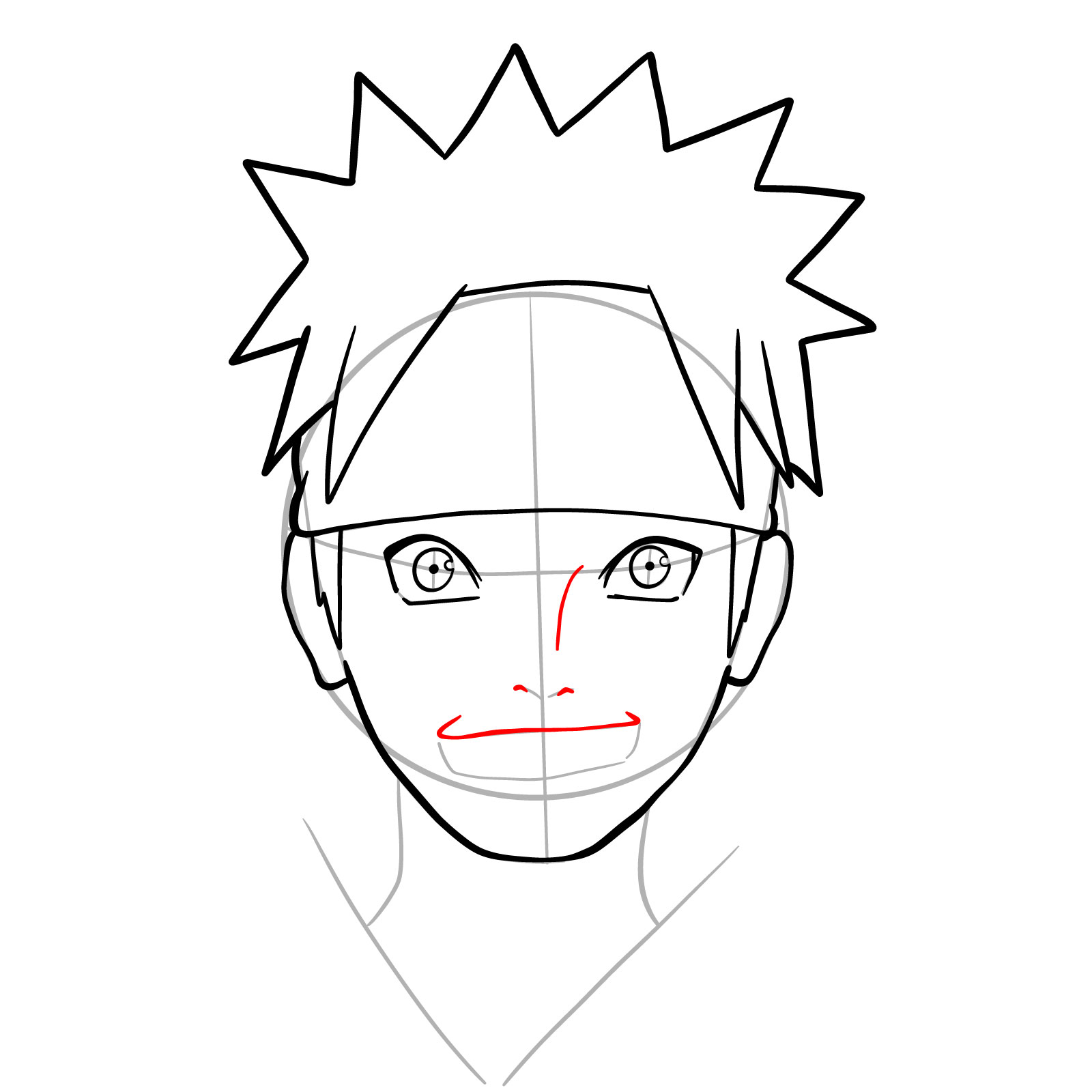 How to Draw Naruto's Face from Team 7 Manga - step 12