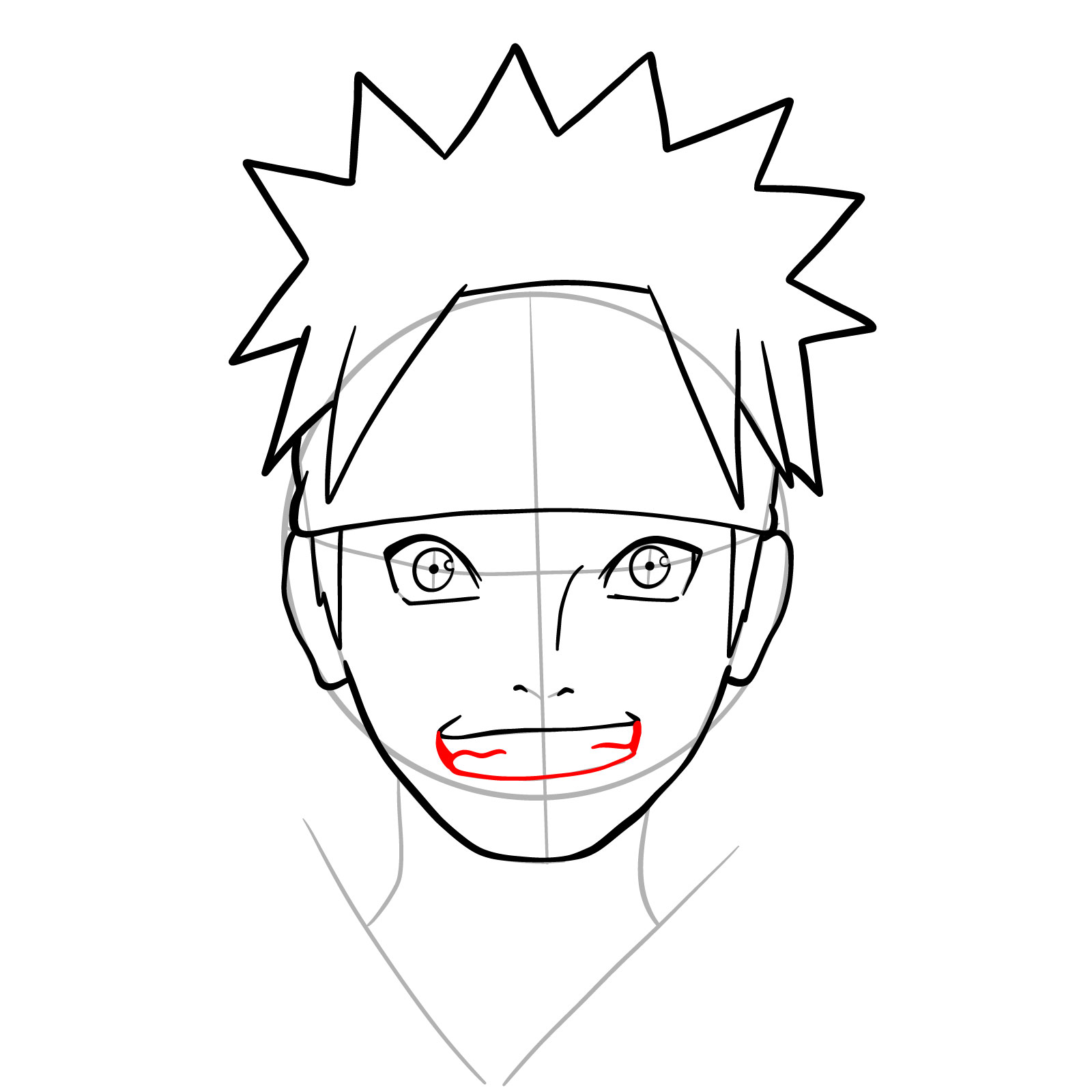 How to Draw Naruto's Face from Team 7 Manga - step 13