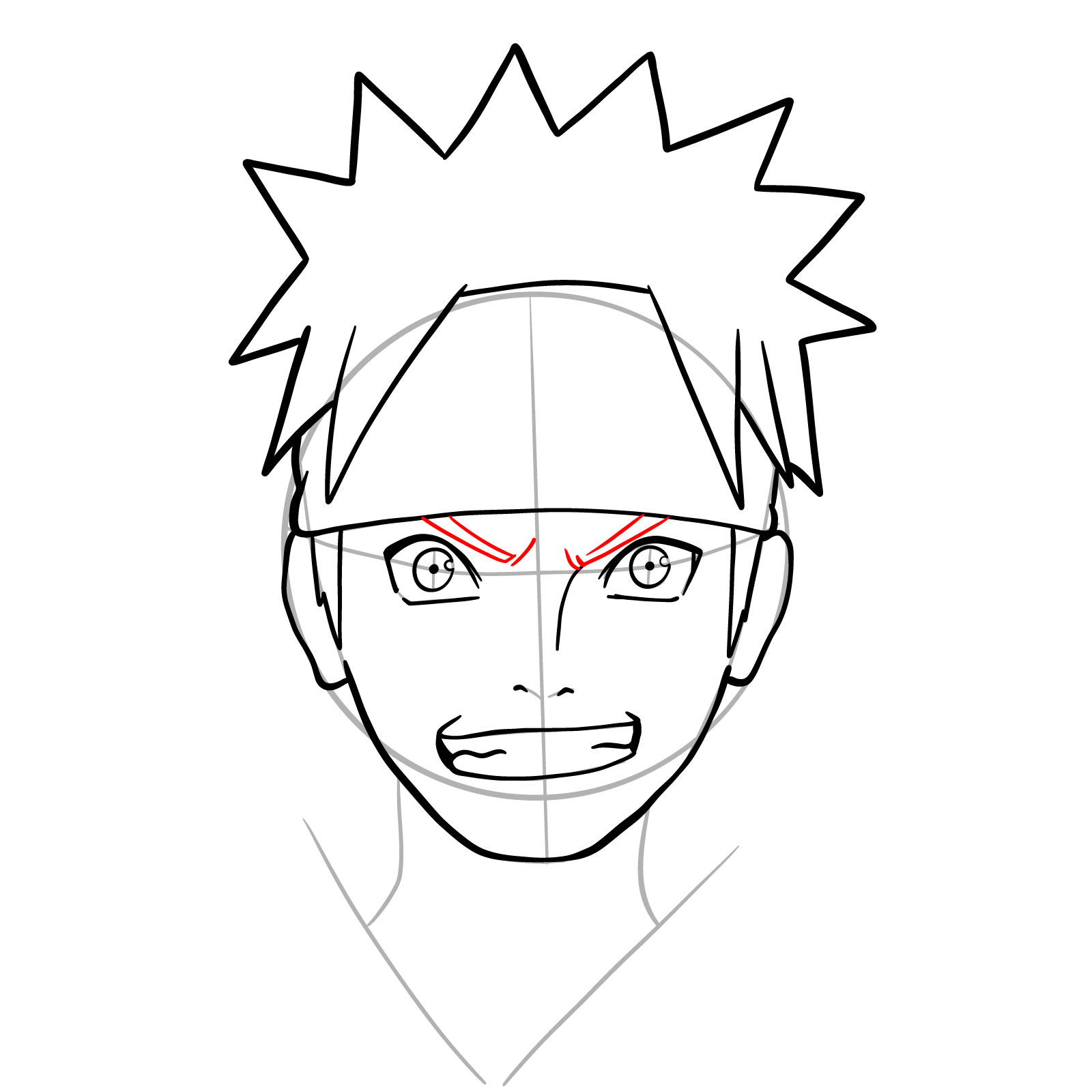 How to Draw Naruto's Face from Team 7 Manga - step 14