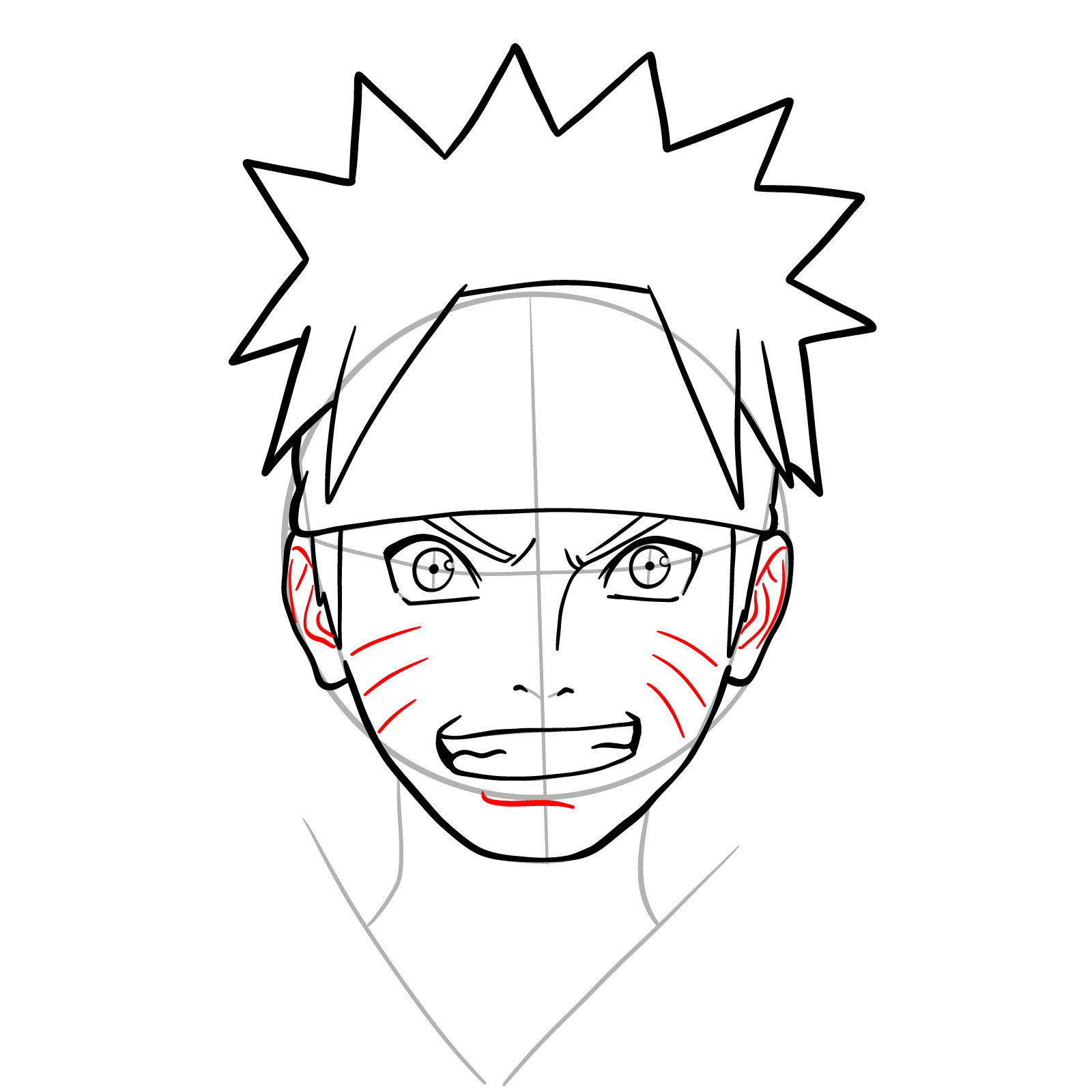 How to Draw Naruto's Face from Team 7 Manga - step 15