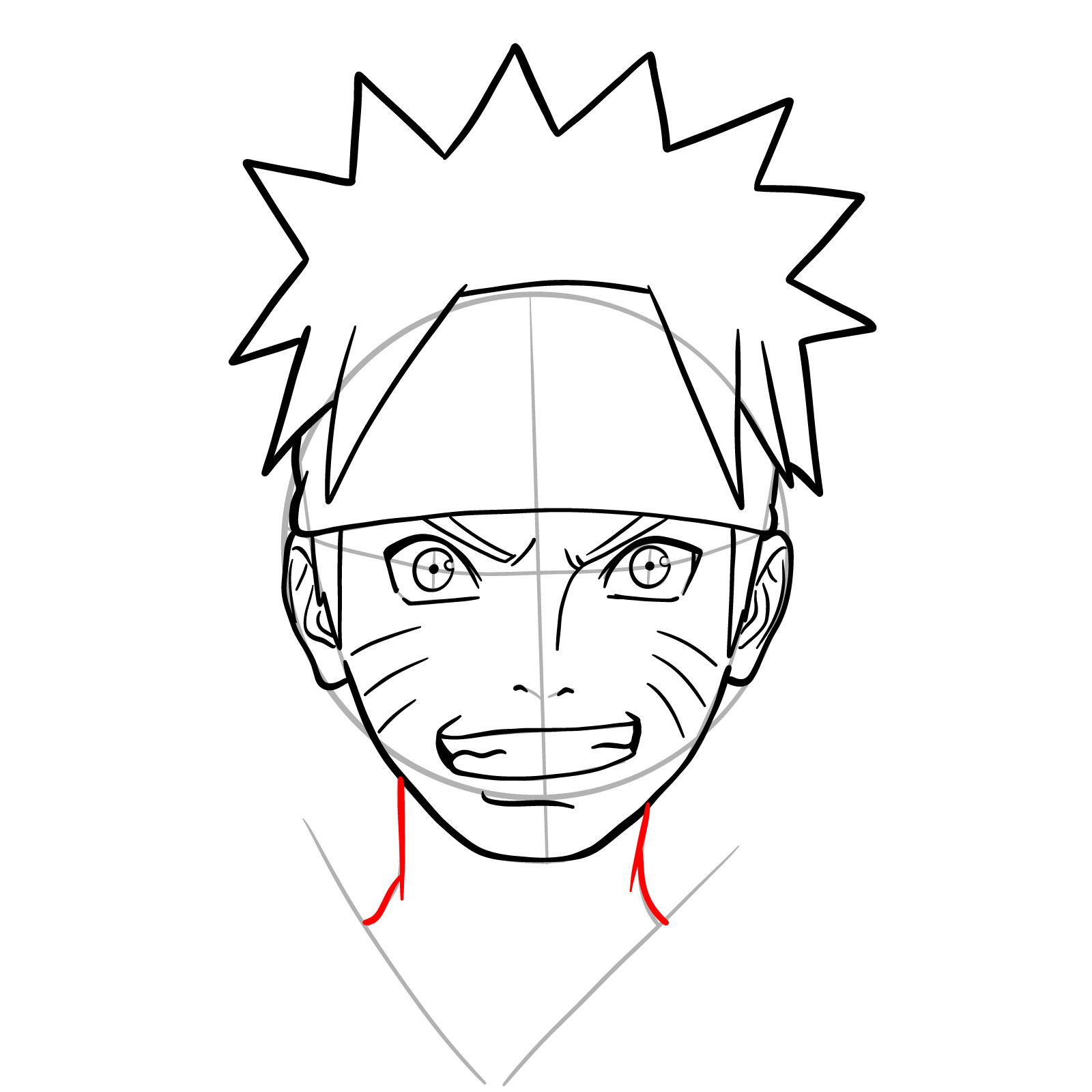 How to Draw Naruto's Face from Team 7 Manga - step 16