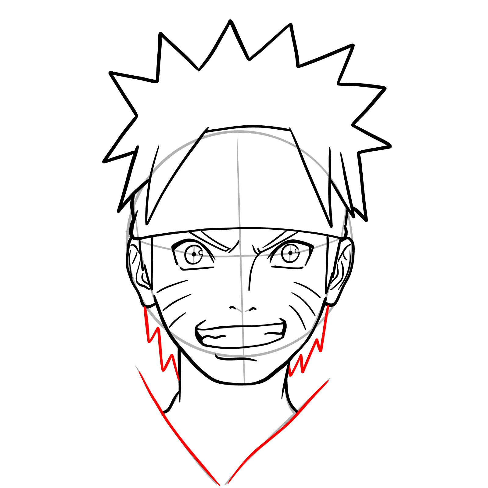 How to Draw Naruto's Face from Team 7 Manga - step 17