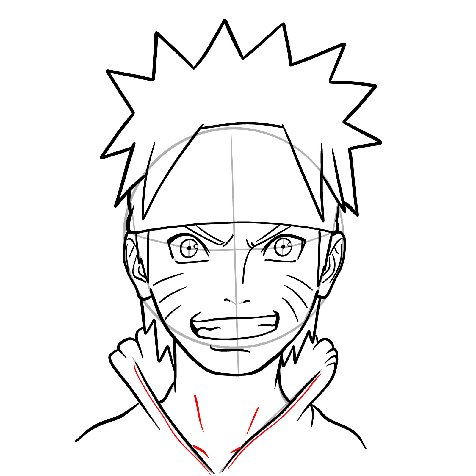 How to Draw Naruto's Face from Team 7 Manga - step 19