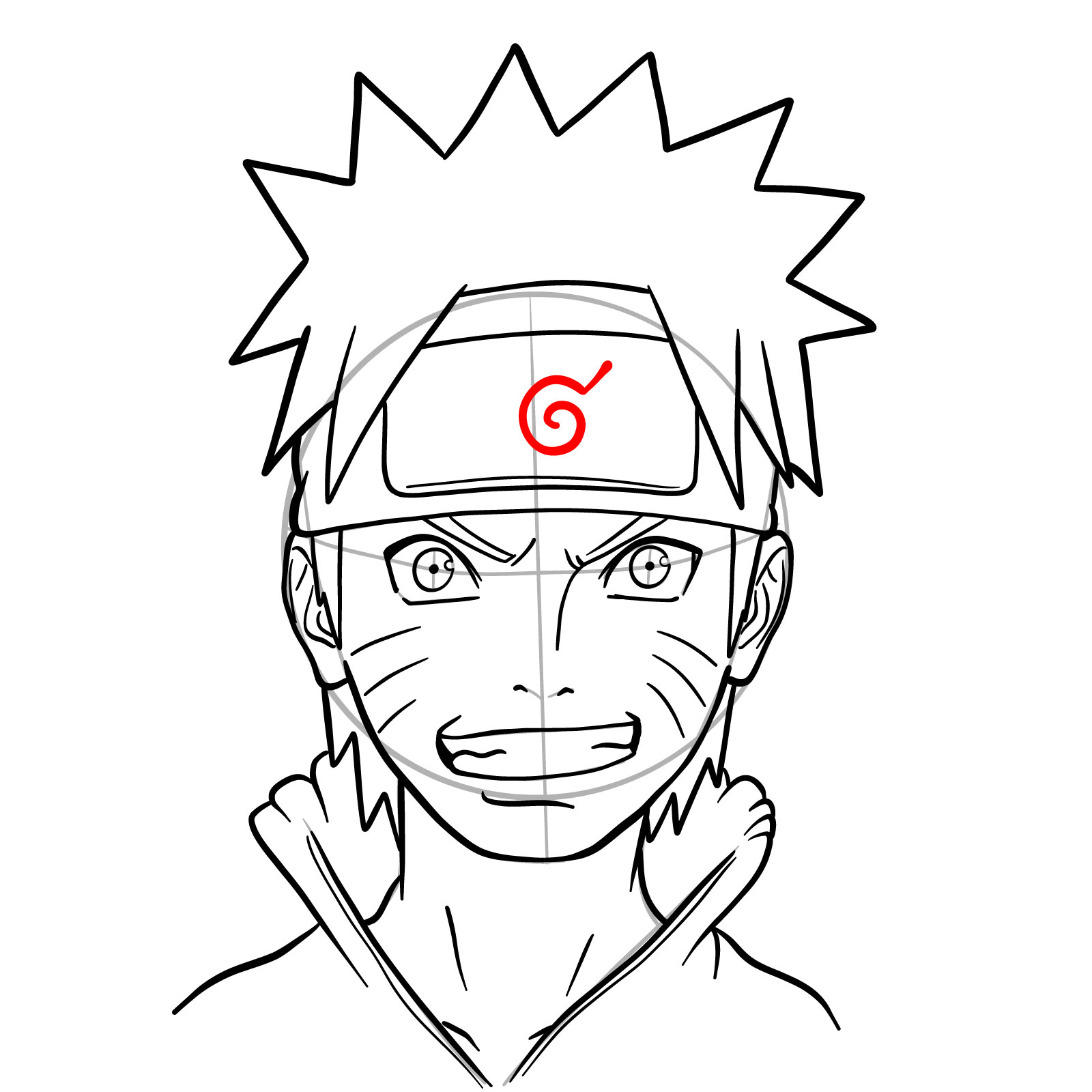 How to Draw Naruto's Face from Team 7 Manga - step 21