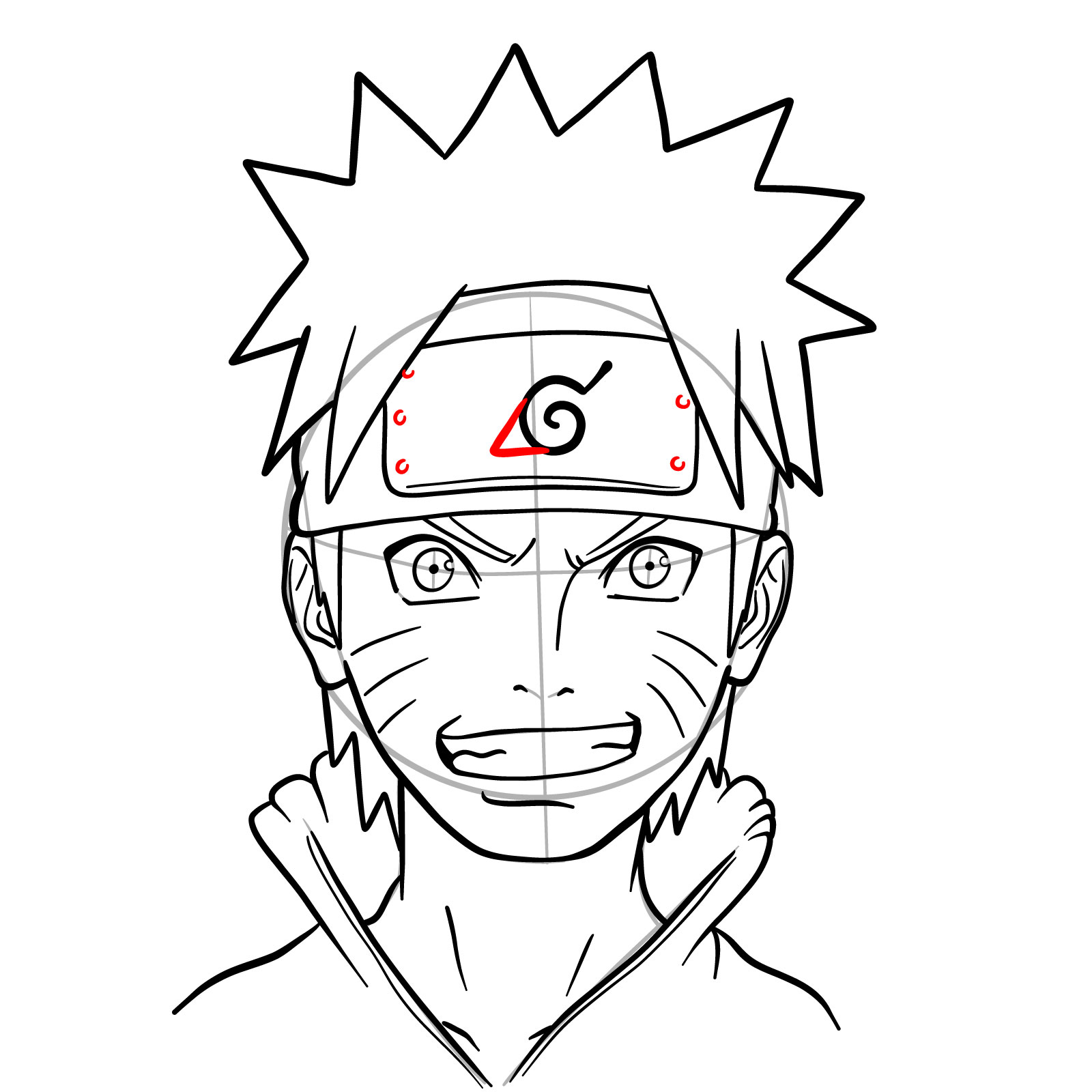 How to Draw Naruto's Face from Team 7 Manga - step 22