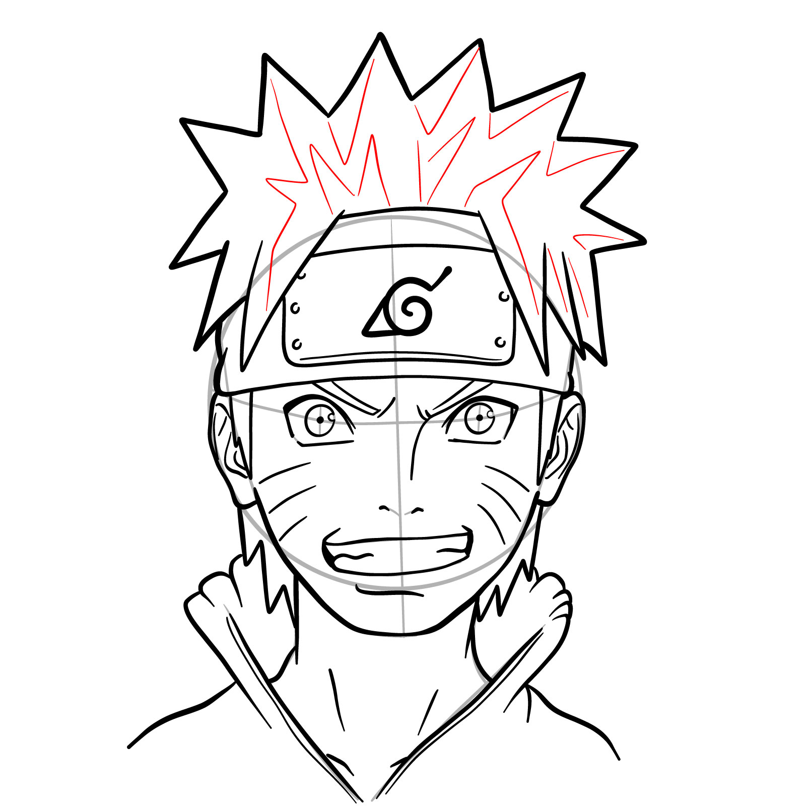 How to Draw Naruto's Face from Team 7 Manga - step 23