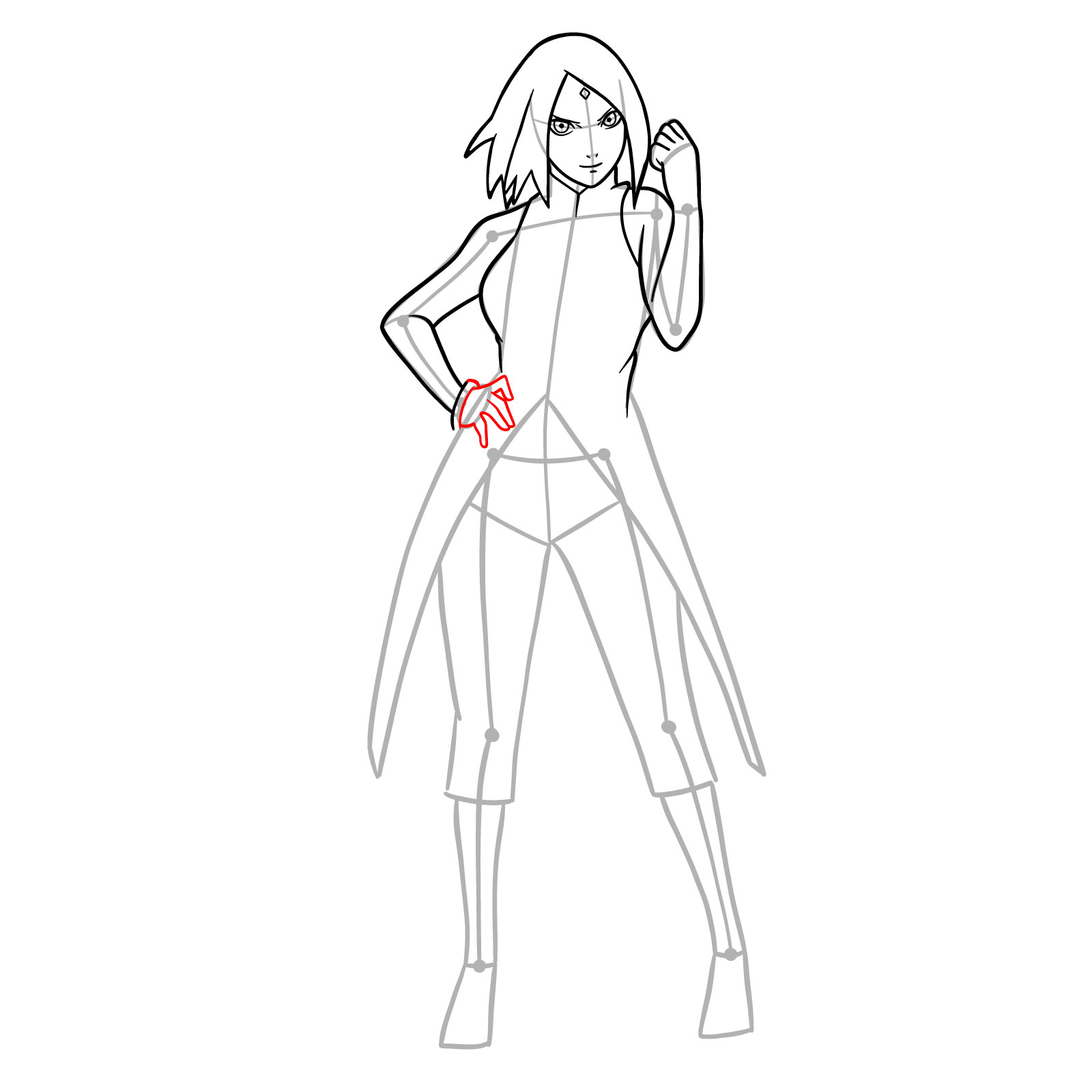 Sakura from Boruto full body drawing guide - step 15