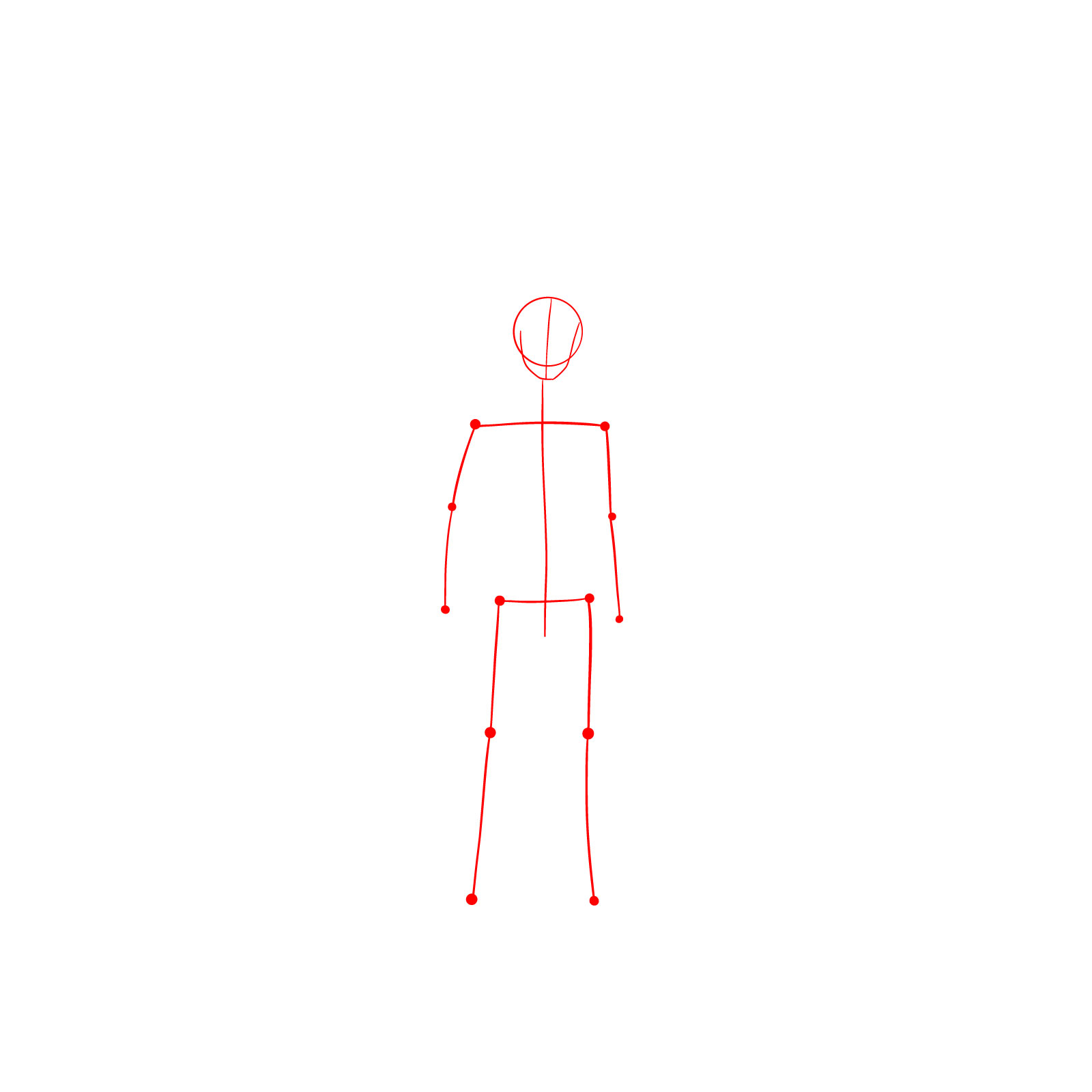 A simple stick figure with a defined shape for the head, including a circle and an additional form for the Naruto's chin - step 01