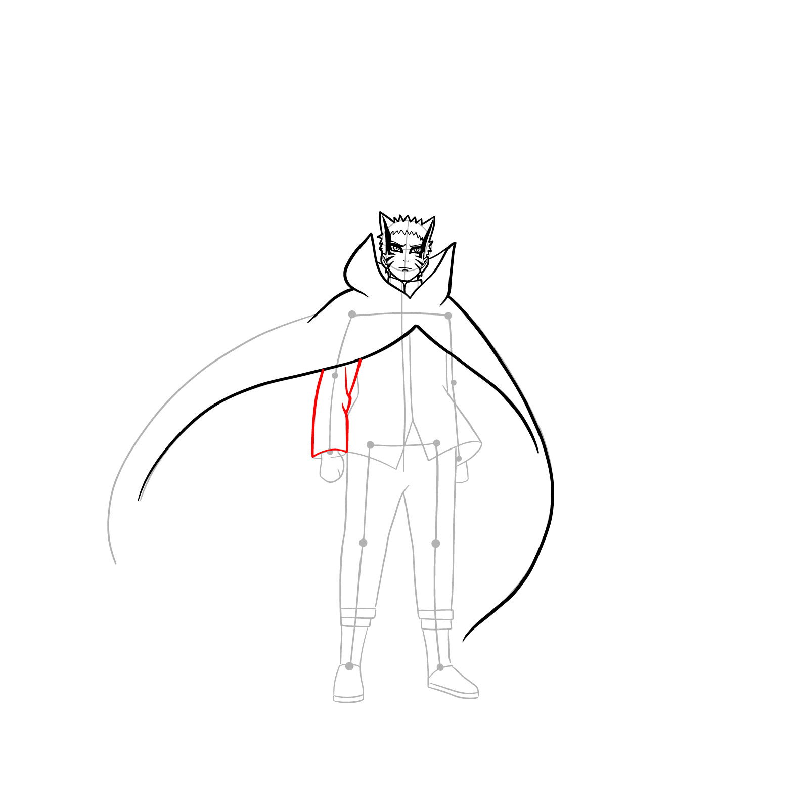 Drawing the right sleeve of Naruto's Baryon Mode jacket - step 16
